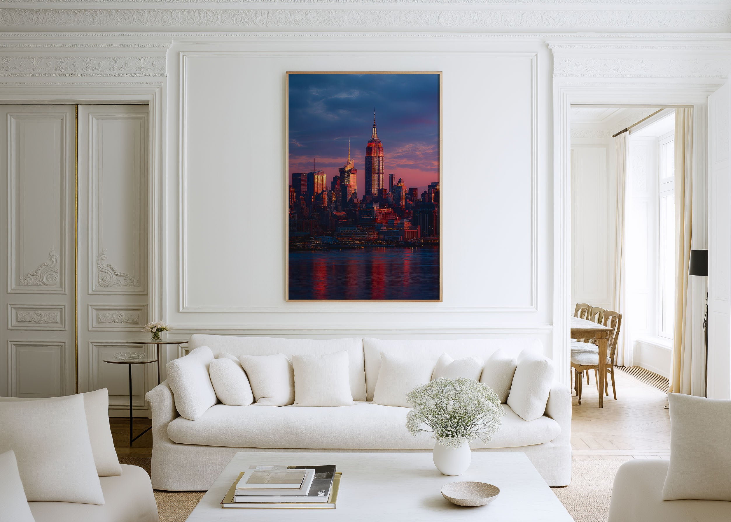 New York City Manhattan Skyline Sunset Wall Art | Empire State Building Hudson River Print | Travel Photography Poster
