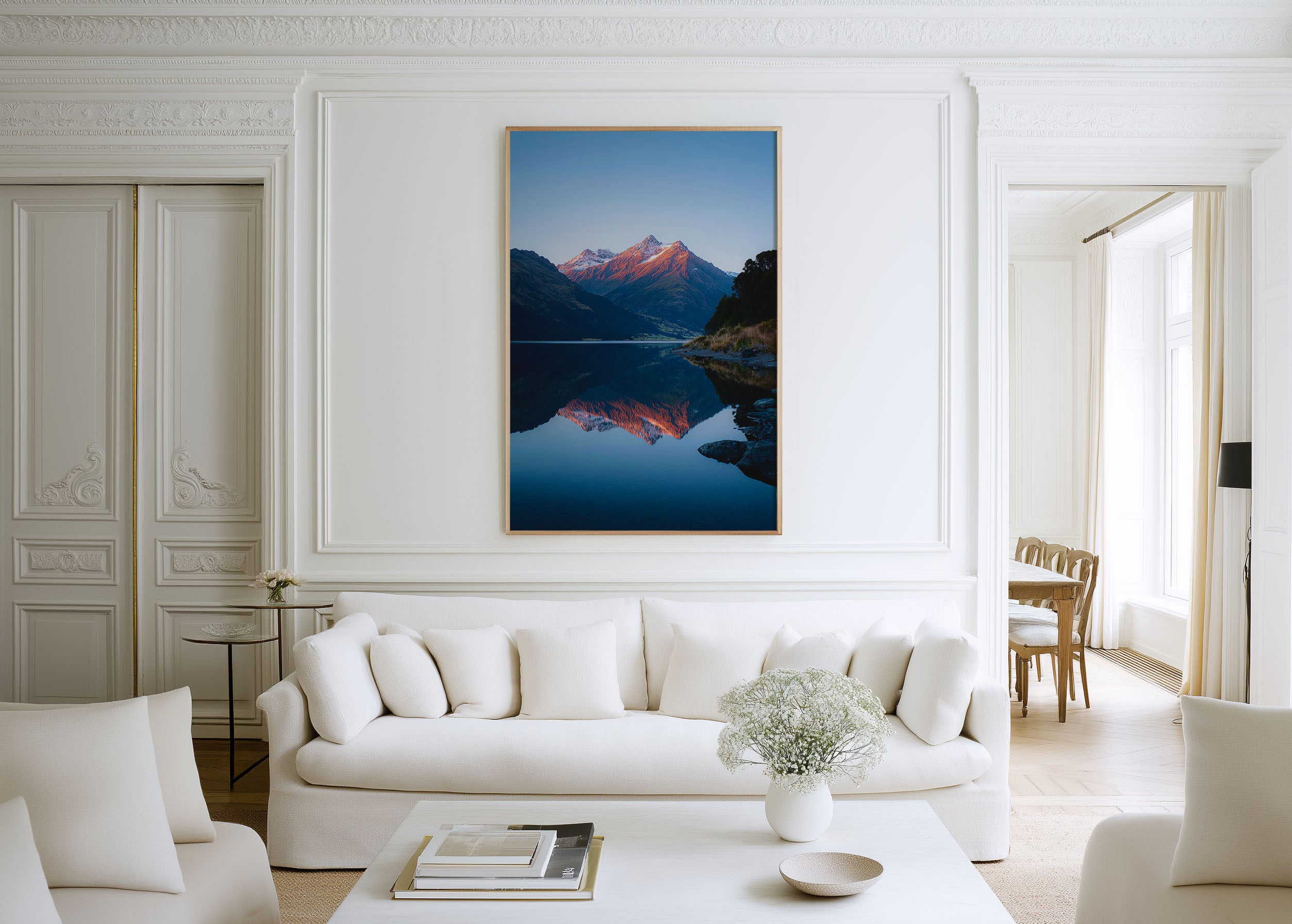 New Zealand Lake Mirror Reflection Sunrise Wall Art Print | Mount Aspiring Alpenglow Photography | Alpine Nature Home Decor
