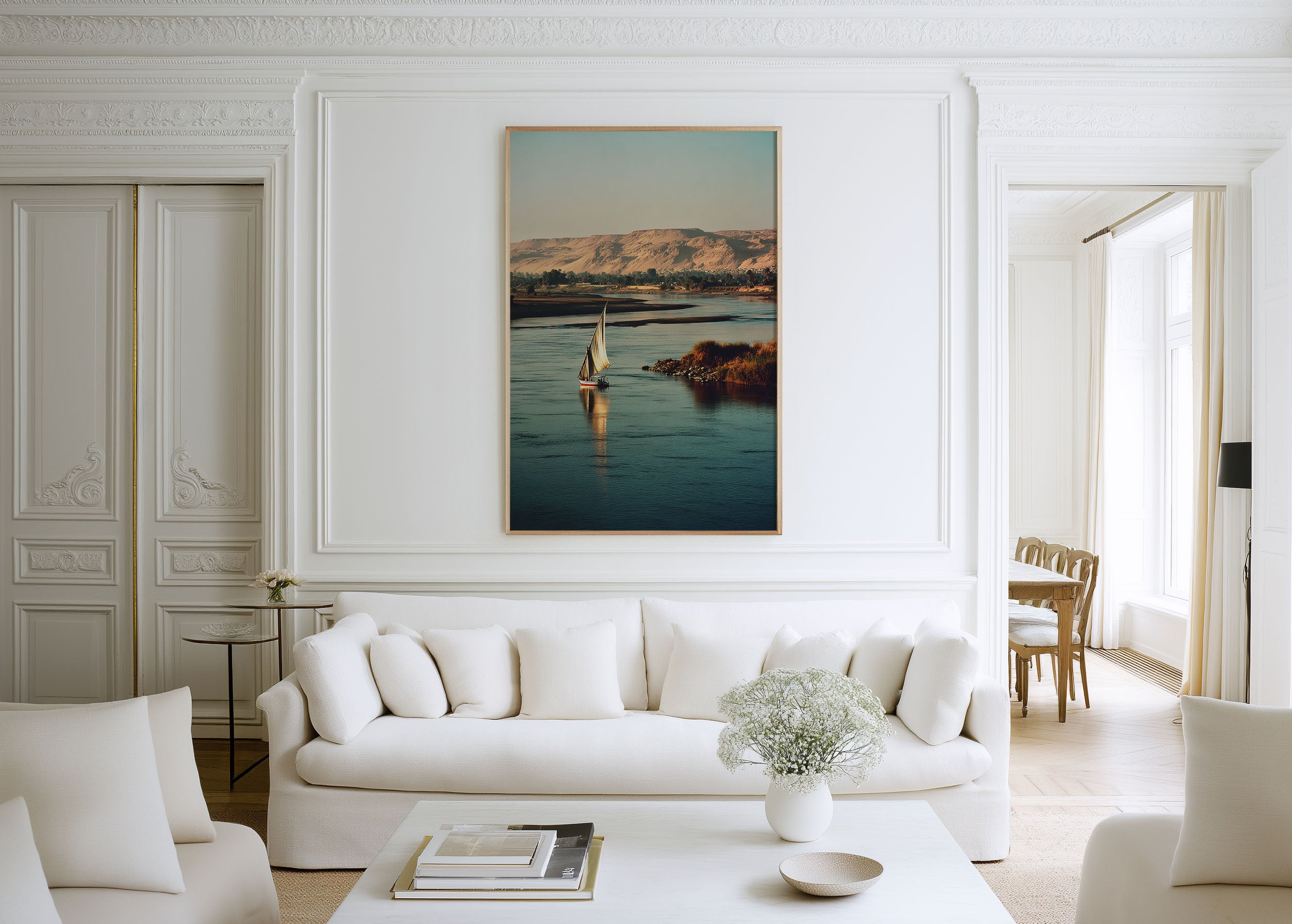 Nile River Egypt Wall Art Print | Felucca Sailboat Luxor Desert Photography | Egypt Travel Poster | Warm Earthy Home Decor
