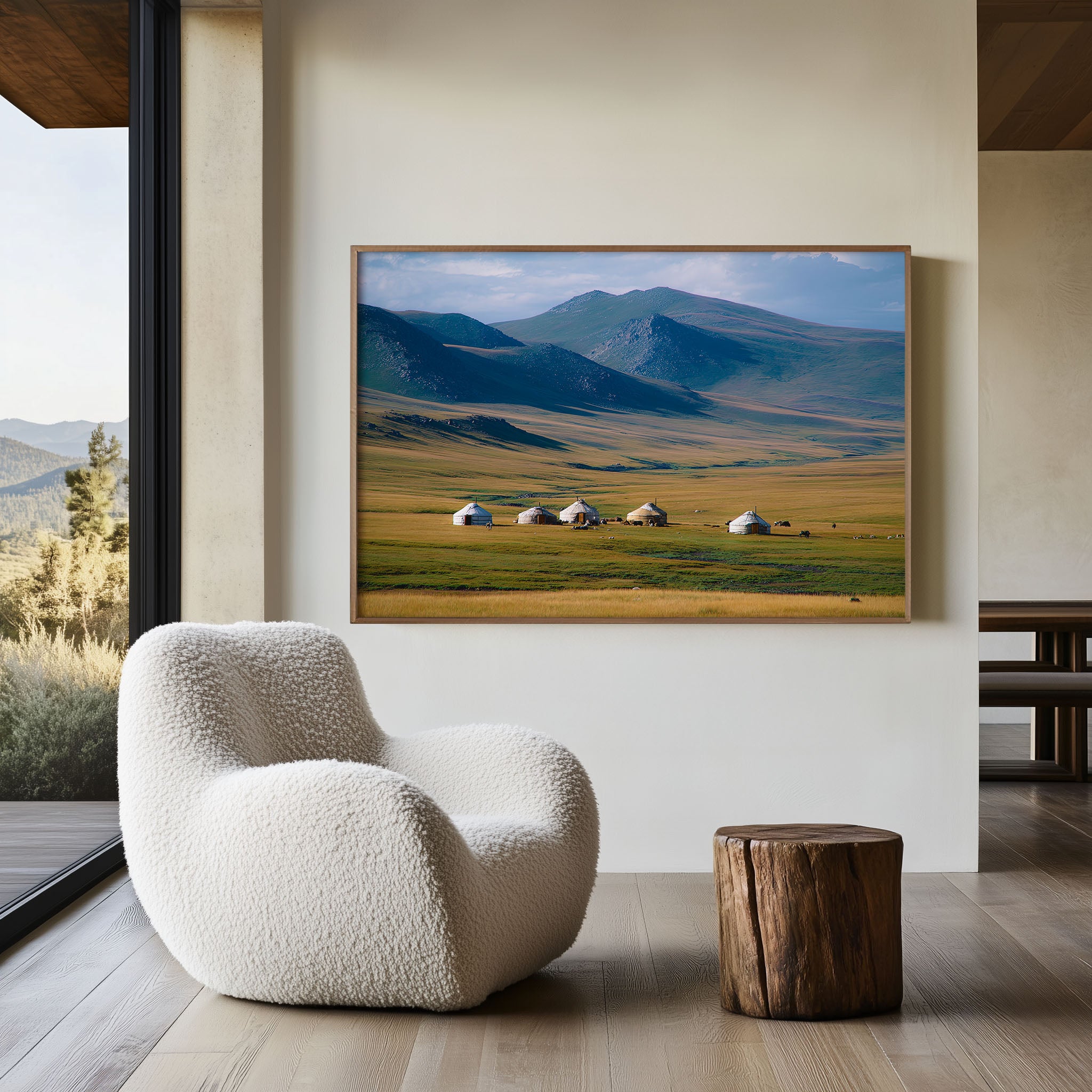 Nomad Yurts Plateau Wall Art Print – Central Asia Steppe Landscape
