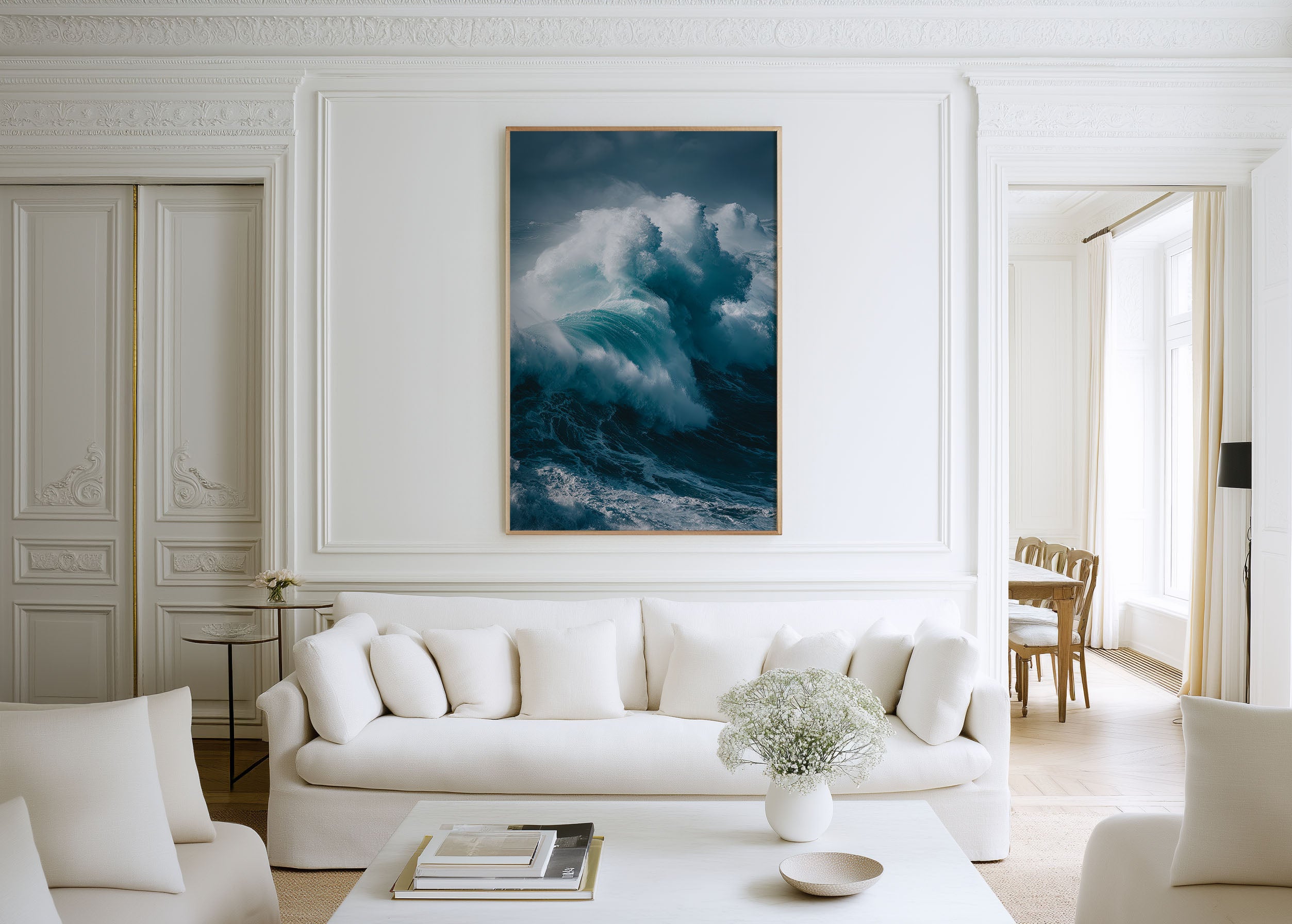 Ocean Storm Wave Teal Blue Wall Art Print | Atlantic Crashing Wave Photography | Dramatic Seascape Coastal Poster