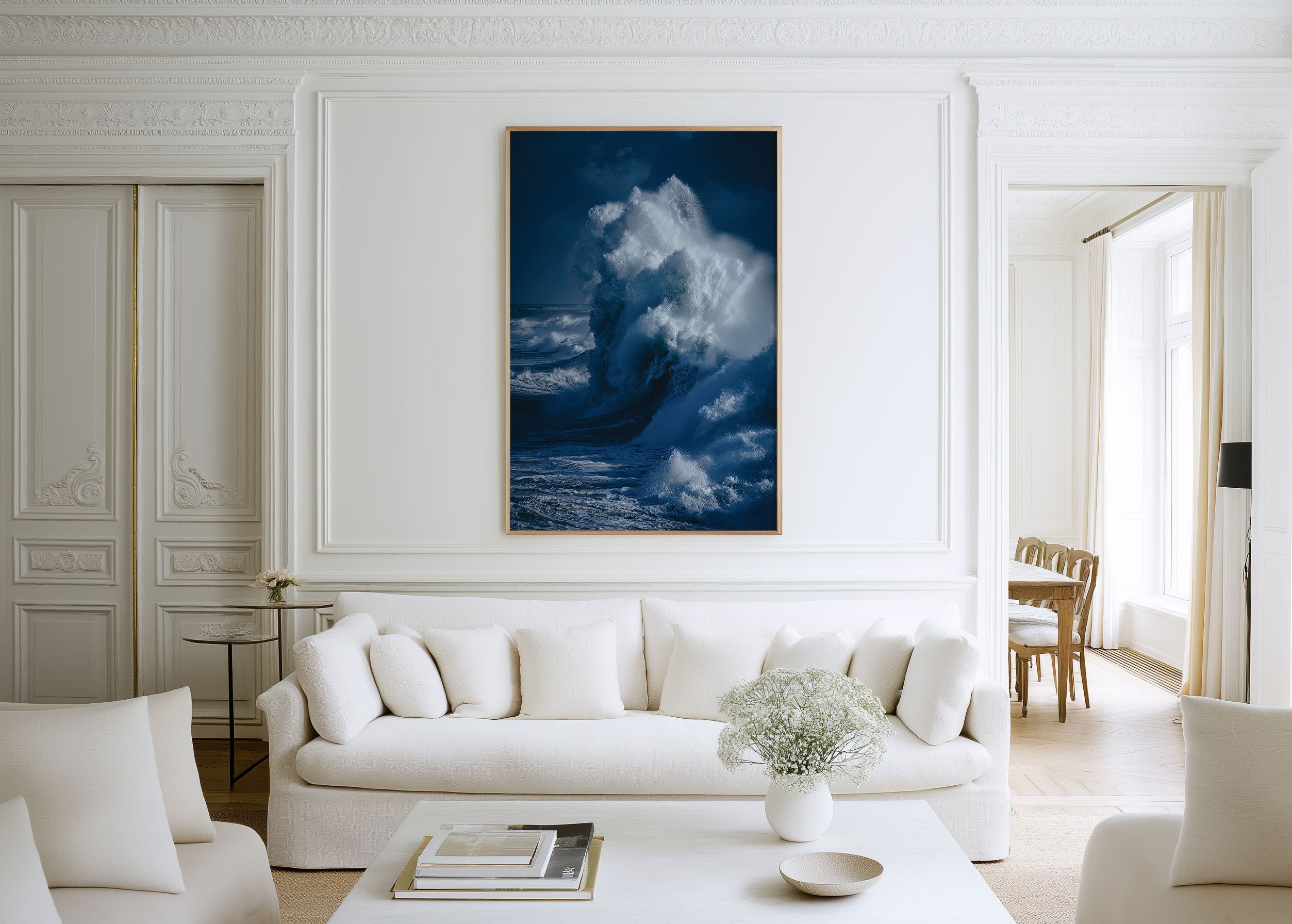 Ocean Wave Explosion Wall Art Print | Deep Navy Blue Storm Photography | Atlantic Wave Burst Dramatic Seascape Poster