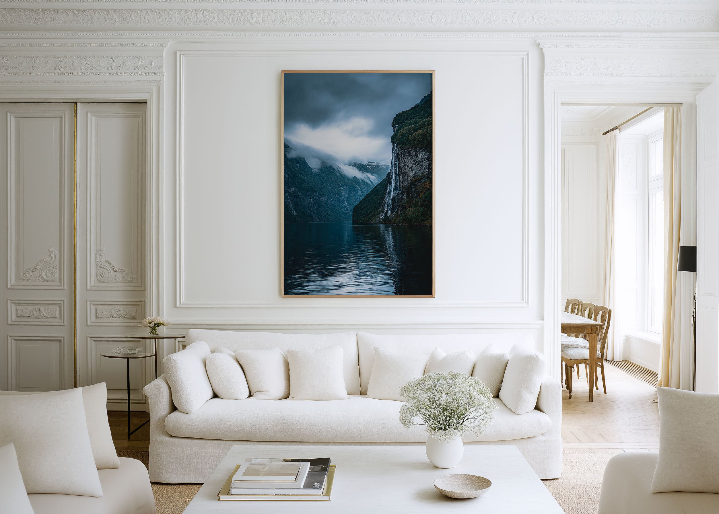 Norway Geirangerfjord Seven Sisters Waterfall Wall Art Print | Moody Fjord Photography | Scandinavian Nature Home Decor