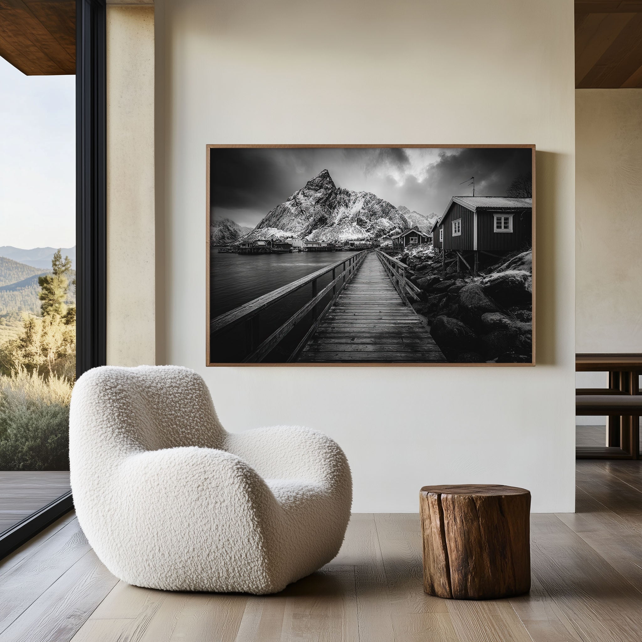 Norway Mountain Village Wall Art Print – Black and White Scandinavian Photography