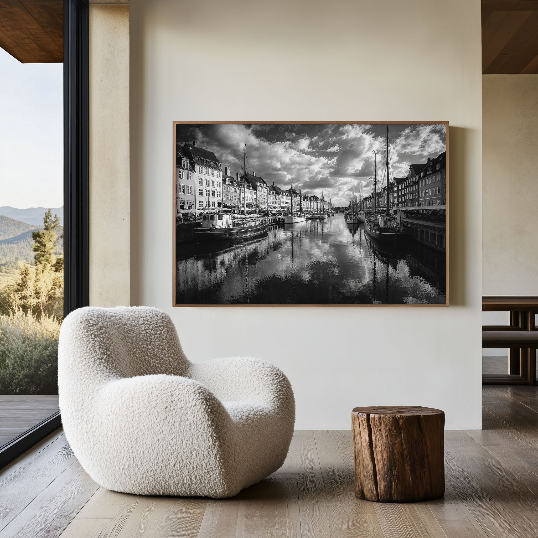 Nyhavn Copenhagen Black & White Wall Art Print