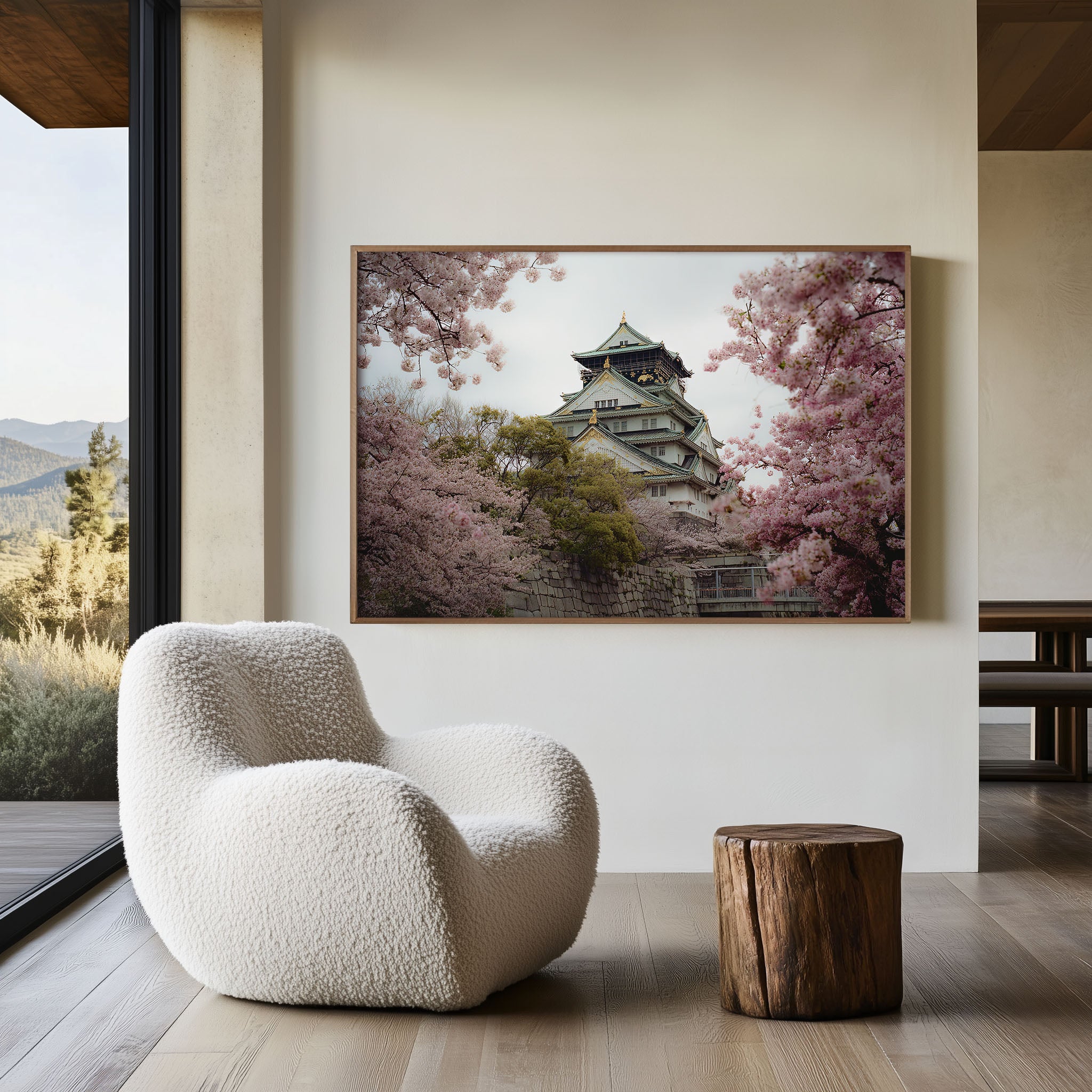 Osaka Castle Sakura Wall Art Print, Japan Cherry Blossom Castle