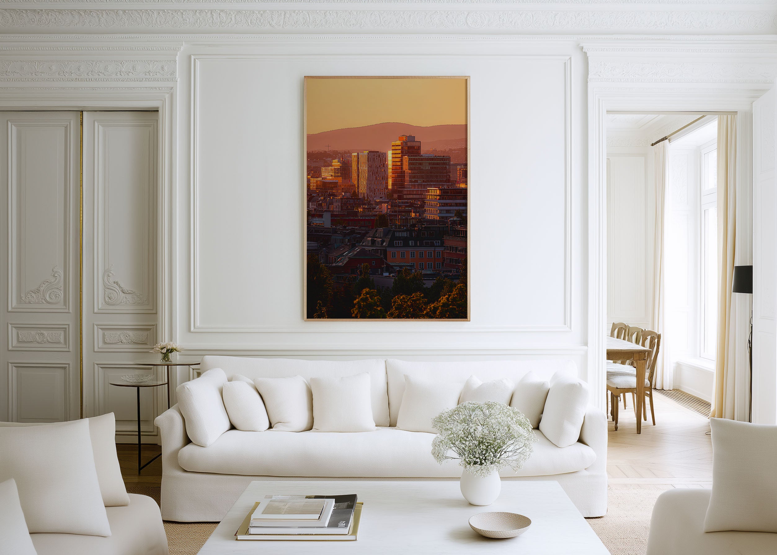 Oslo Skyline Sunset Wall Art | Barcode District Norway Print | Travel Photography Poster