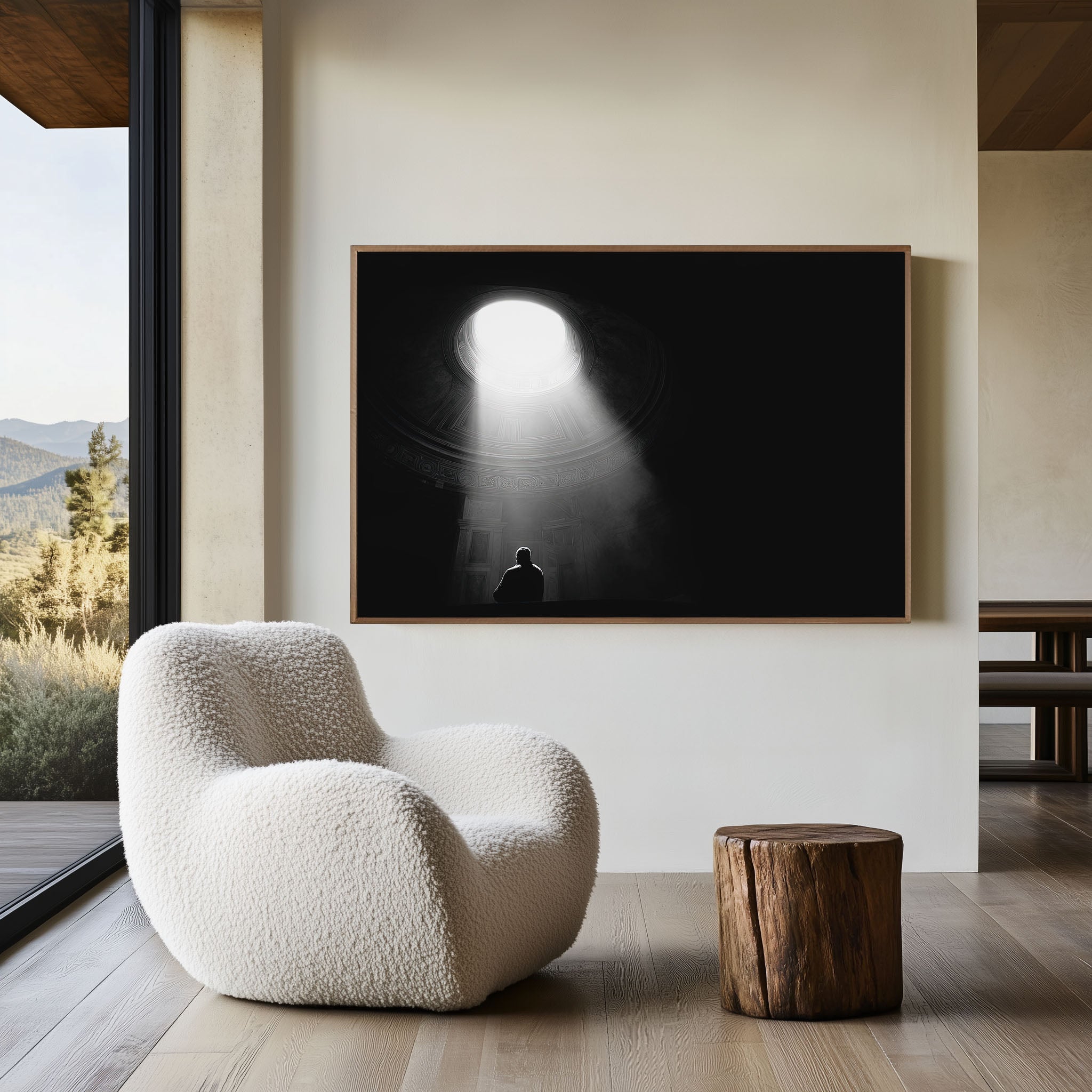 Pantheon Oculus Rome Print | Black and White Interior Wall Art | Ancient Rome Light Photography