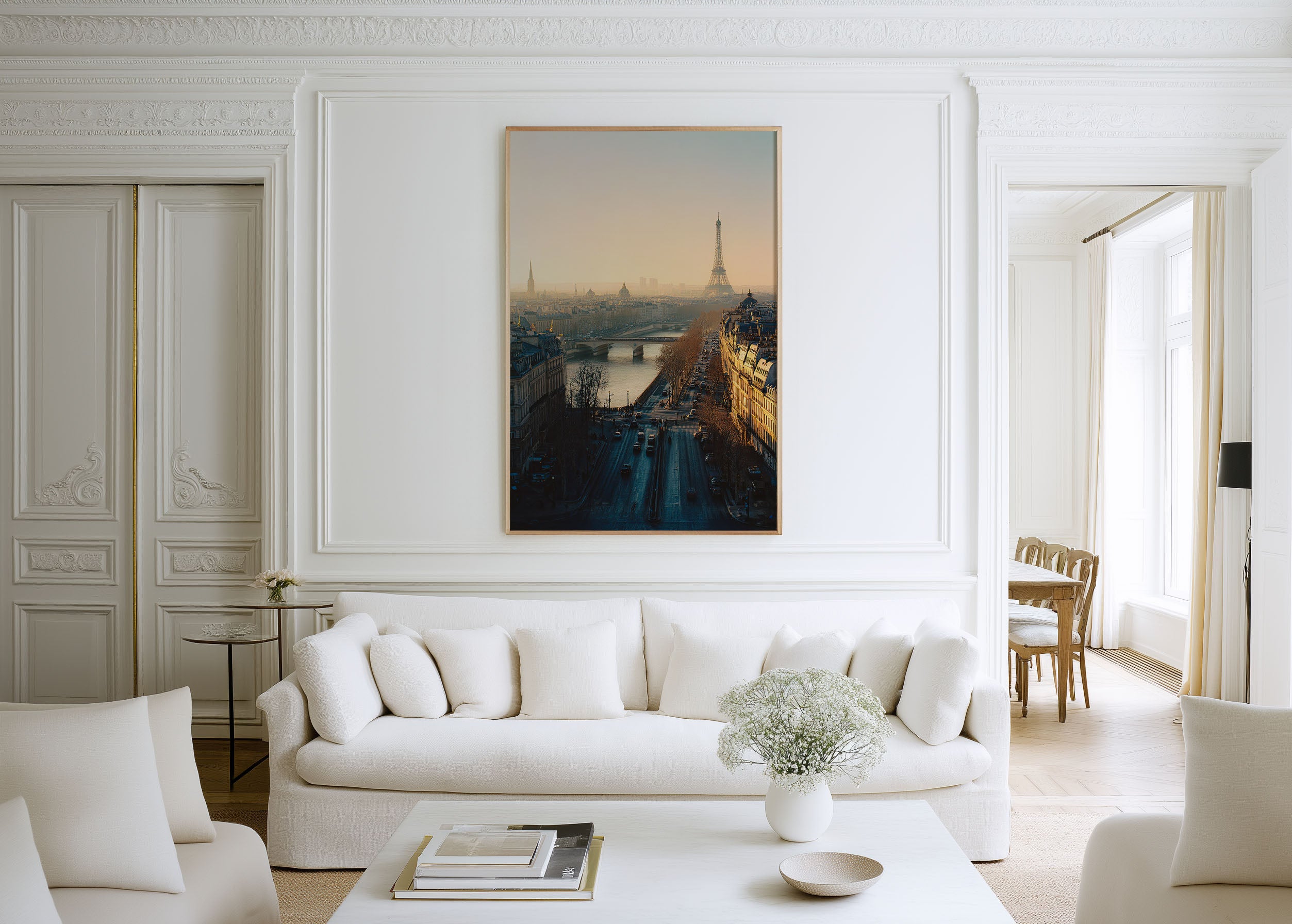 Paris Aerial Cityscape Wall Art Print | Eiffel Tower Seine River Haussmann Boulevard Sunrise Photography | France Travel Poster | Parisian Home Decor