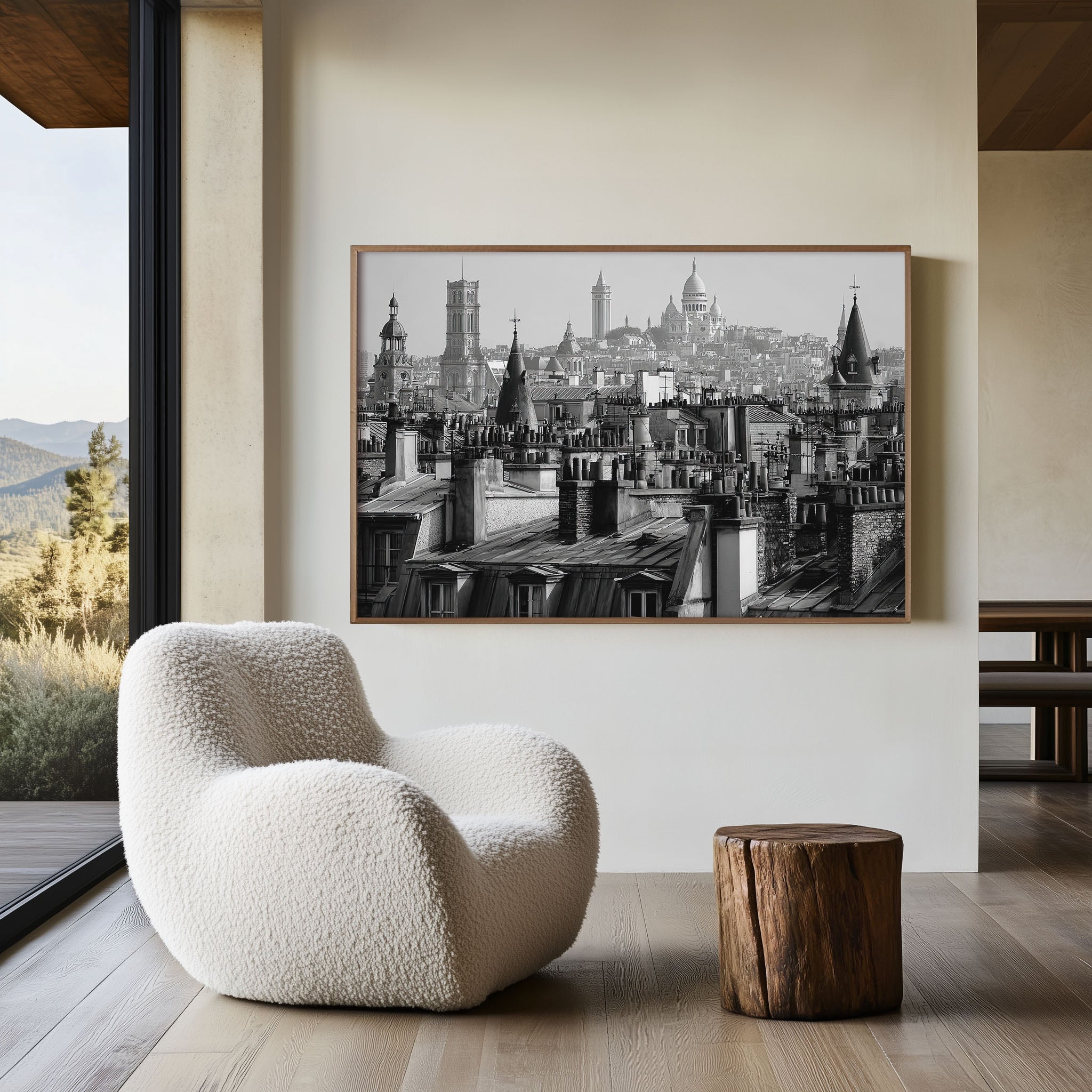 Paris Rooftops Black and White Wall Art Print – Paris Skyline Canvas