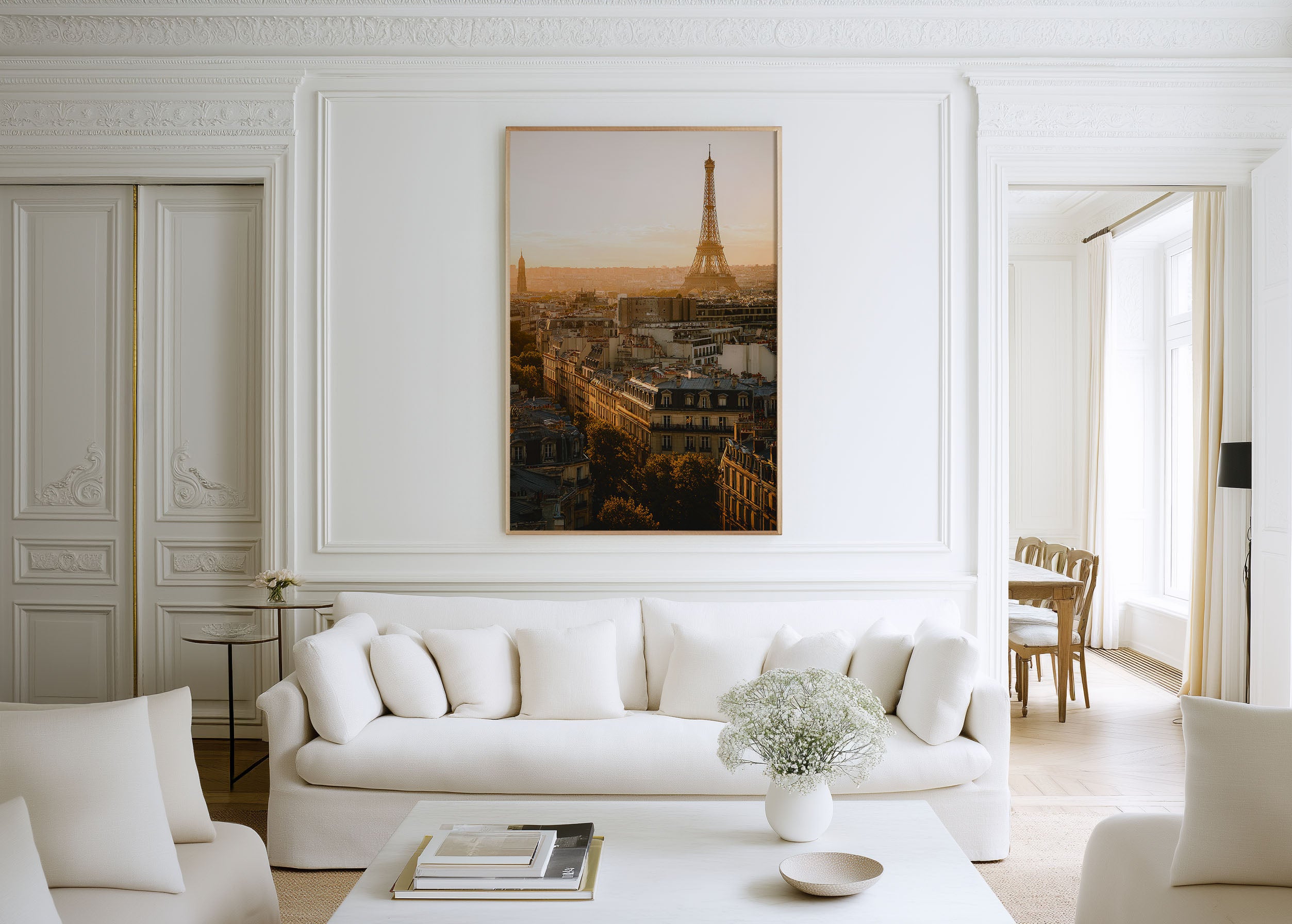 Paris Golden Hour Rooftops | Eiffel Tower Amber Glow Wall Art Print