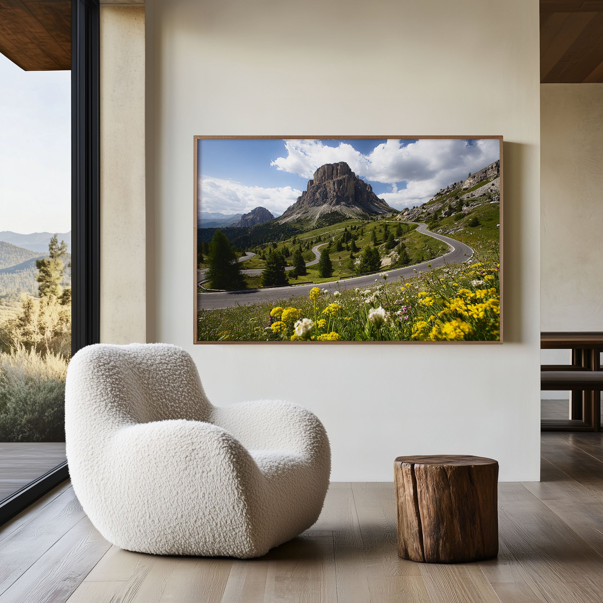 Passo Gardena Dolomites Wall Art – Serpentine Alpine Road Mountain Landscape Print