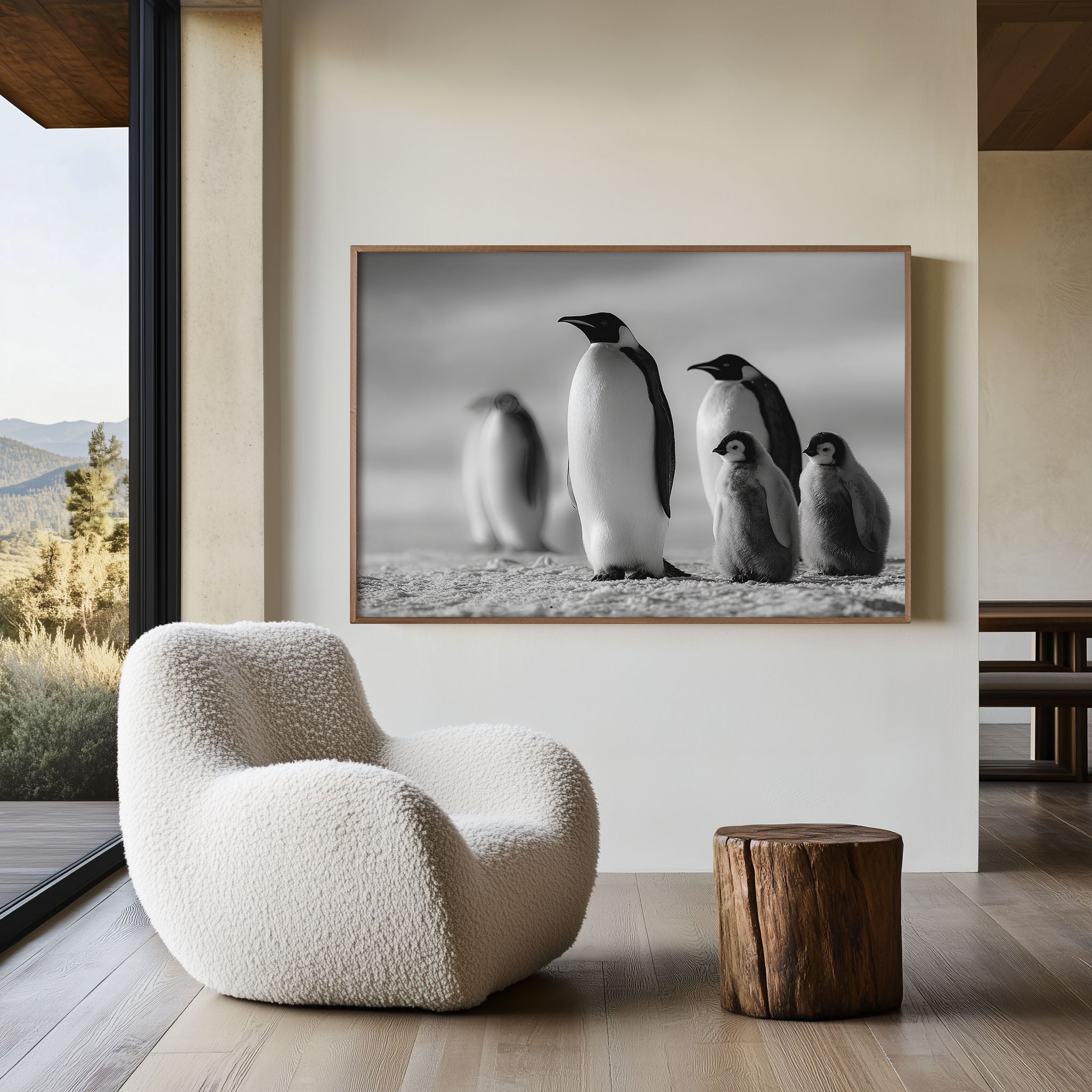 Penguin Family Black & White Wildlife Wall Art
