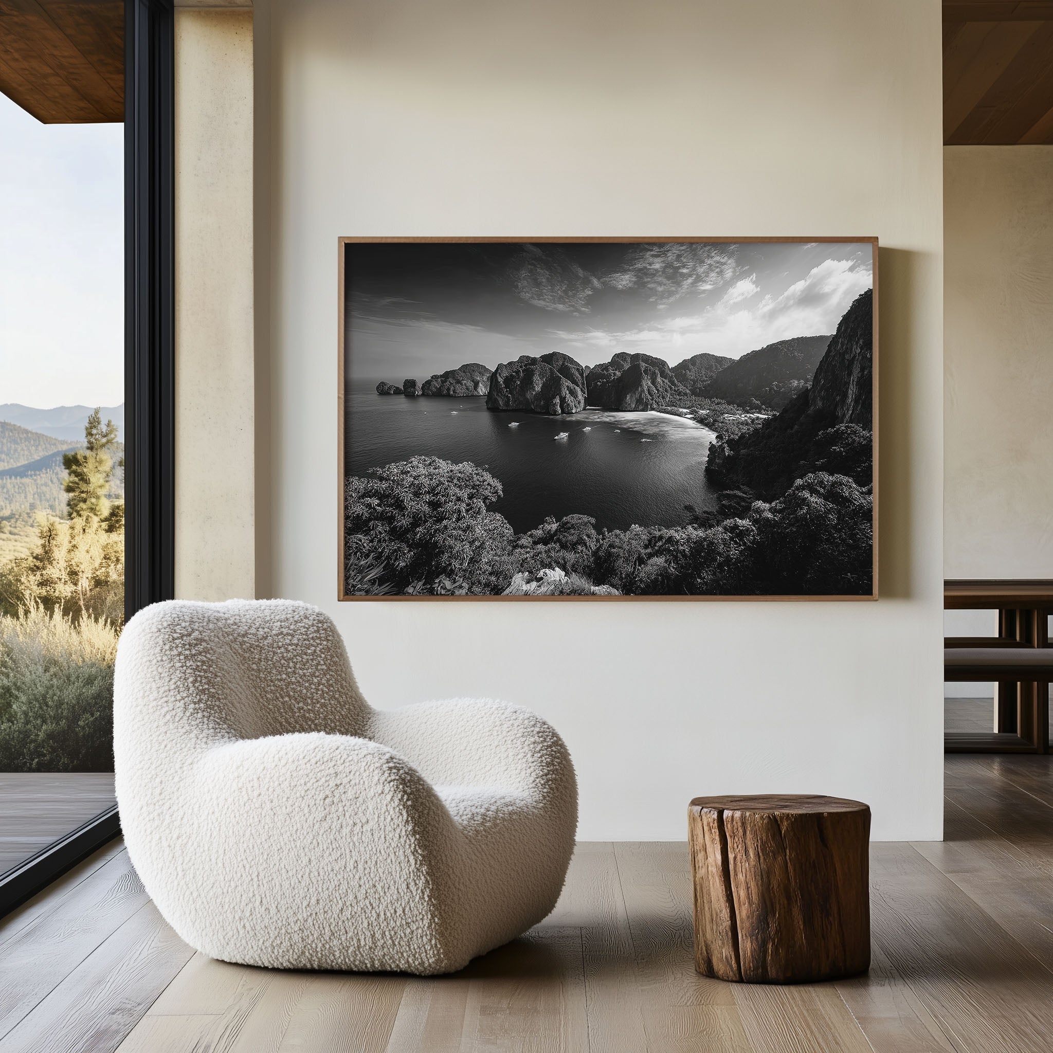 Phi Phi Islands Thailand Black & White Coastal Wall Art Print