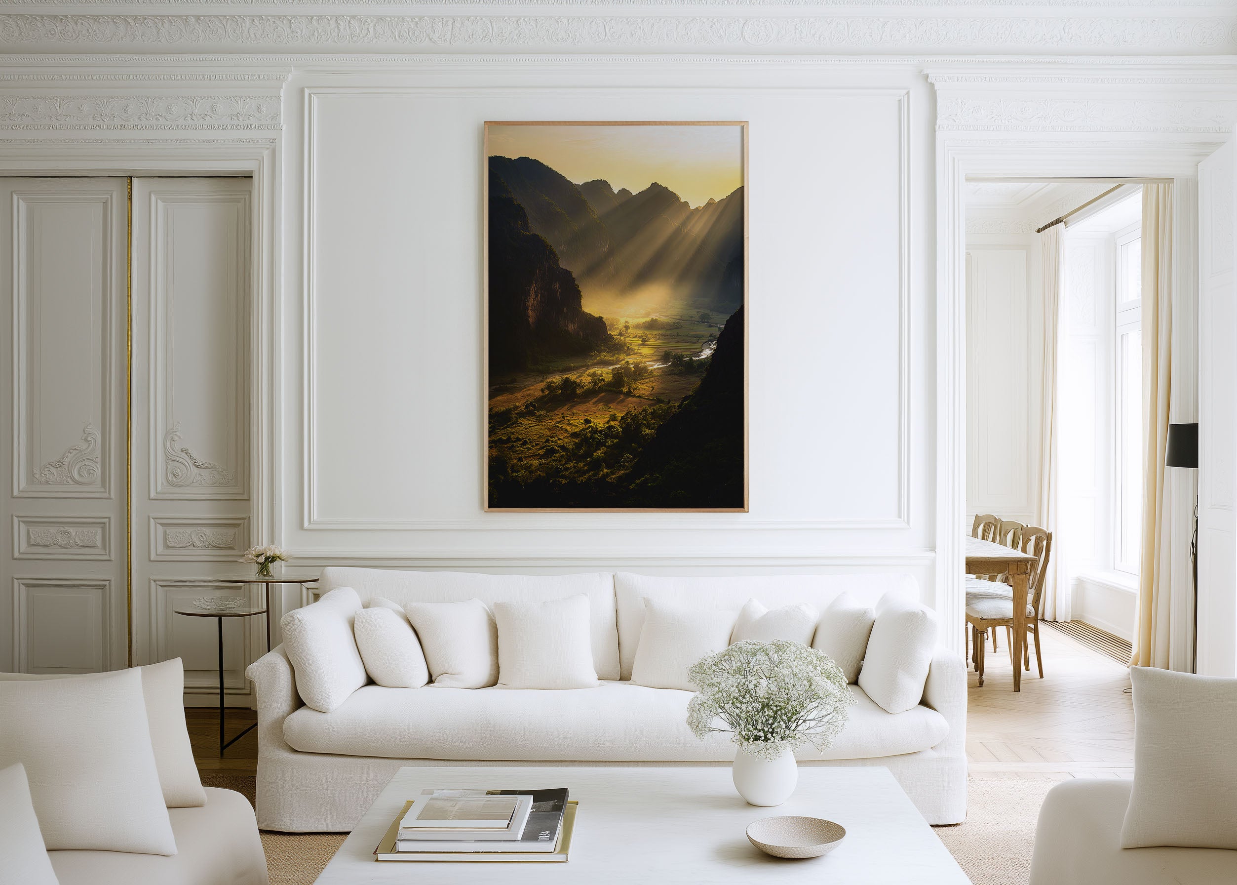 Phong Nha Valley Golden Sun Rays Karst Mountains Wall Art Print | Vietnam Landscape Photography | Southeast Asia Home Decor