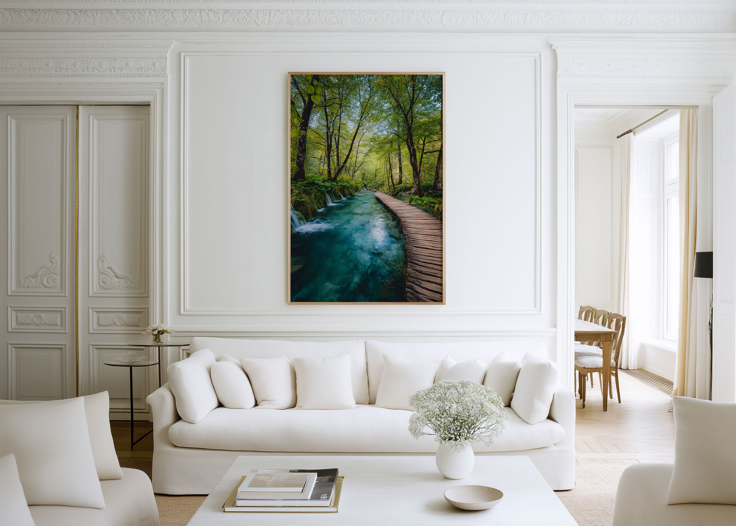 Plitvice Lakes Boardwalk Wall Art Print | Croatia UNESCO Waterfall Turquoise Forest Photography | European Travel Poster | Lush Green Nature Home Decor