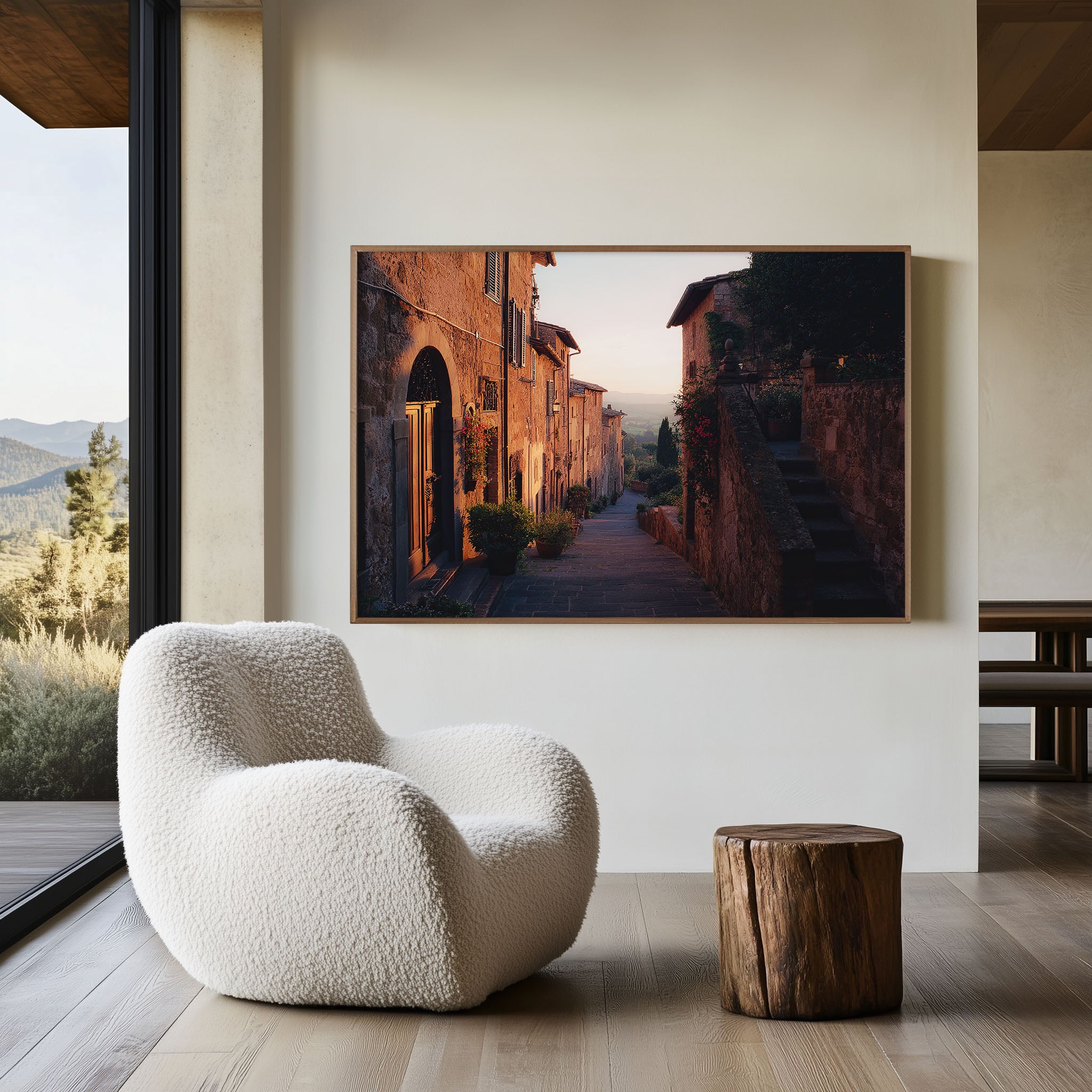 Pienza Tuscany Italy Wall Art Print, Medieval Stone Street Sunset Italian Village