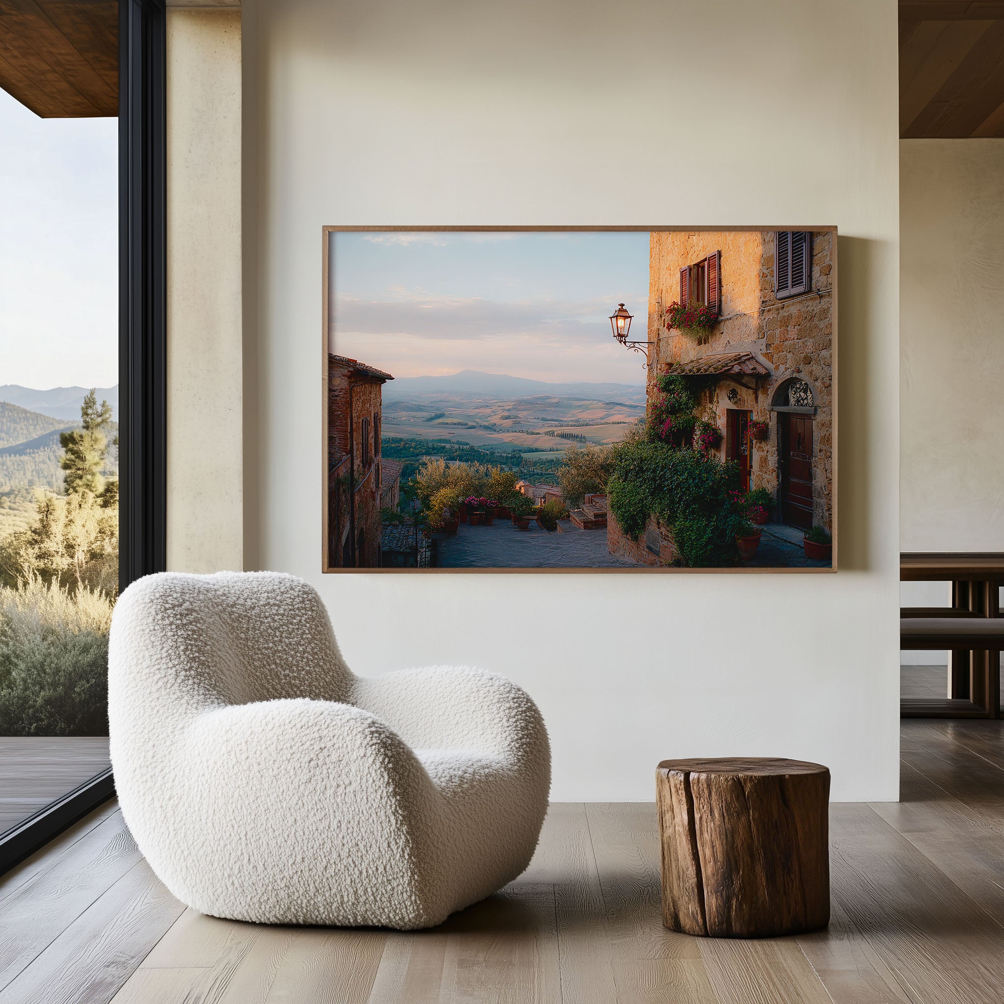 Pienza Tuscany Village Wall Art Print, Val d'Orcia Hills Italy Scenic Landscape