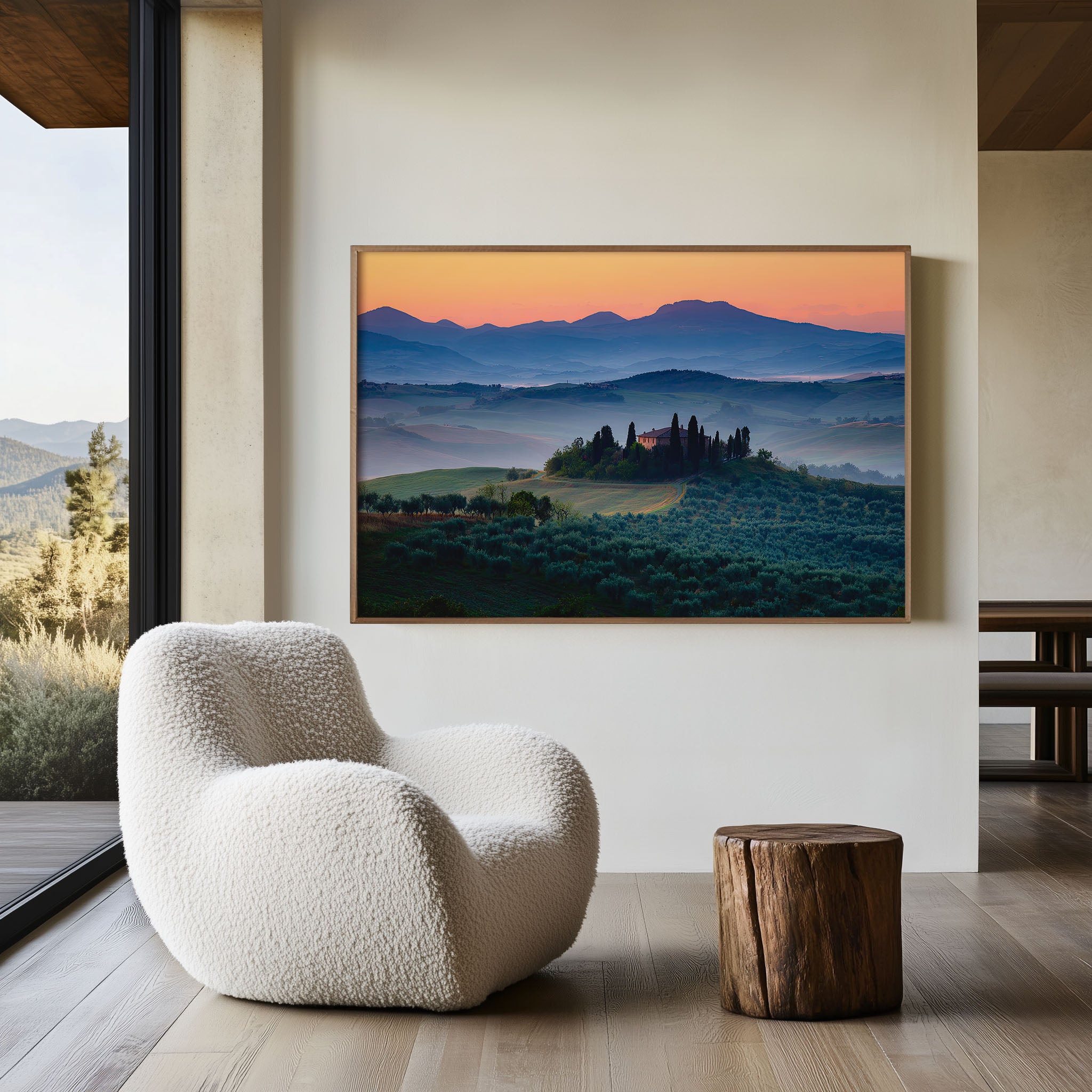 Podere Belvedere Tuscany Wall Art – Sunrise Cypress Hills Landscape Print