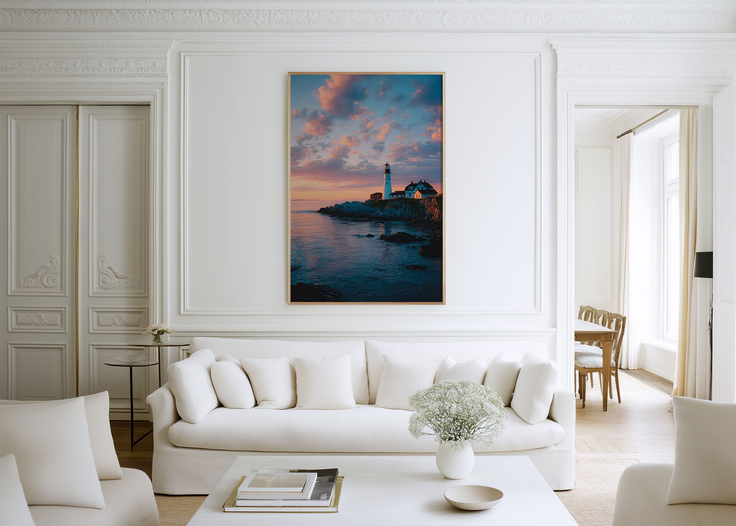 Portland Head Lighthouse Sunset Wall Art | Coastal Ocean Canvas Print