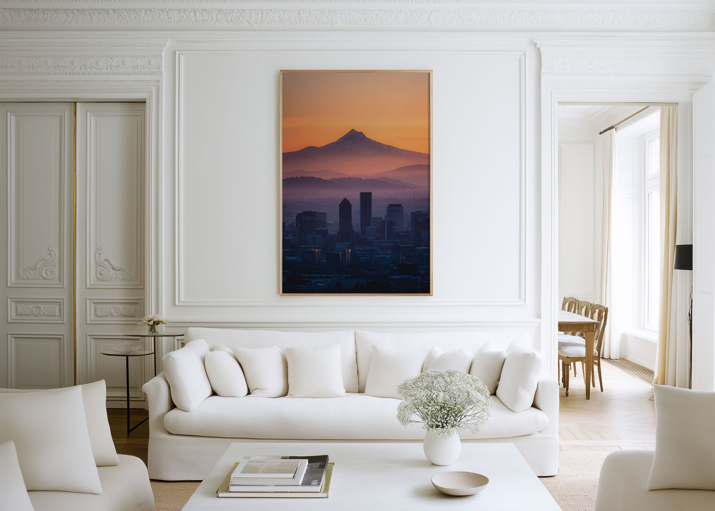 Portland Skyline Mount Hood Sunset Wall Art | Oregon Pacific Northwest Print | Travel Photography Poster