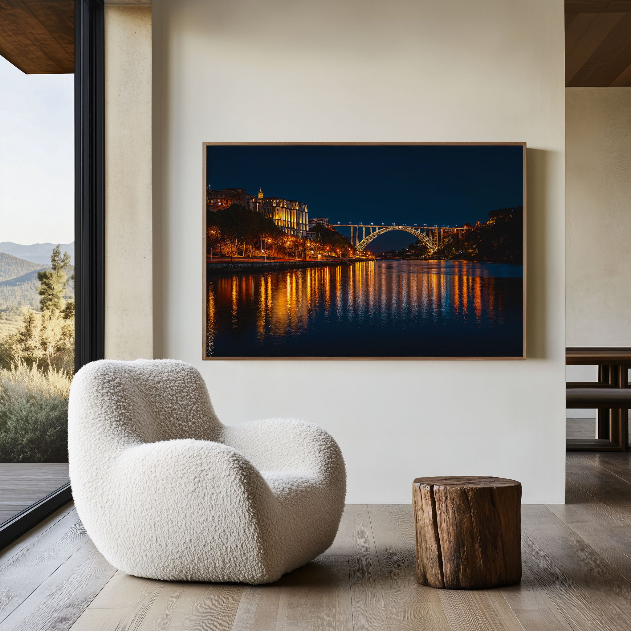 Porto Arrábida Bridge Night Wall Art Print, Portugal Skyline