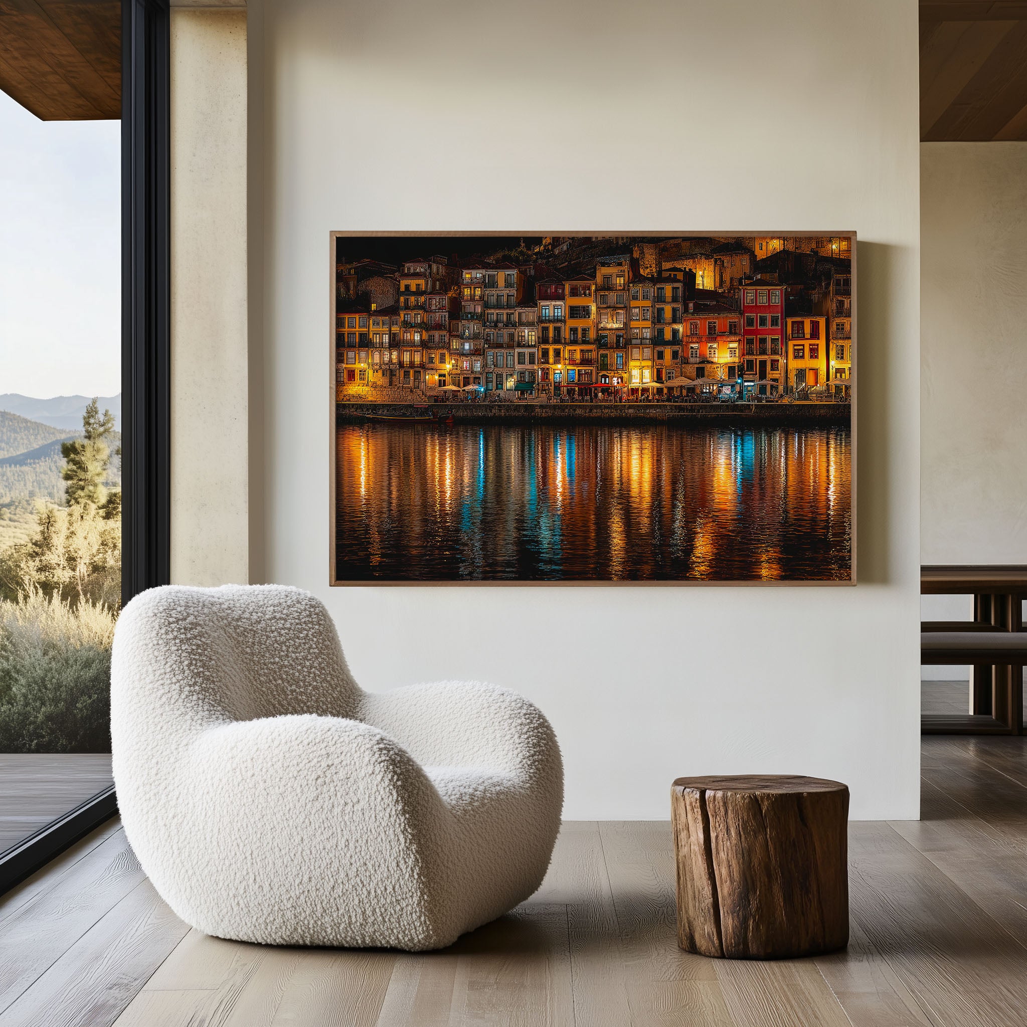 Porto Ribeira Night Print – Portugal City Lights Wall Art