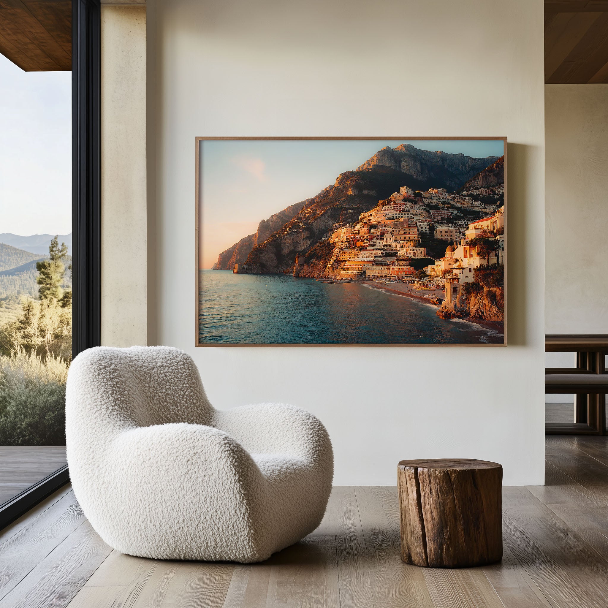 Positano Amalfi Coast Italy Wall Art Print, Colorful Cliffside Village Sunset