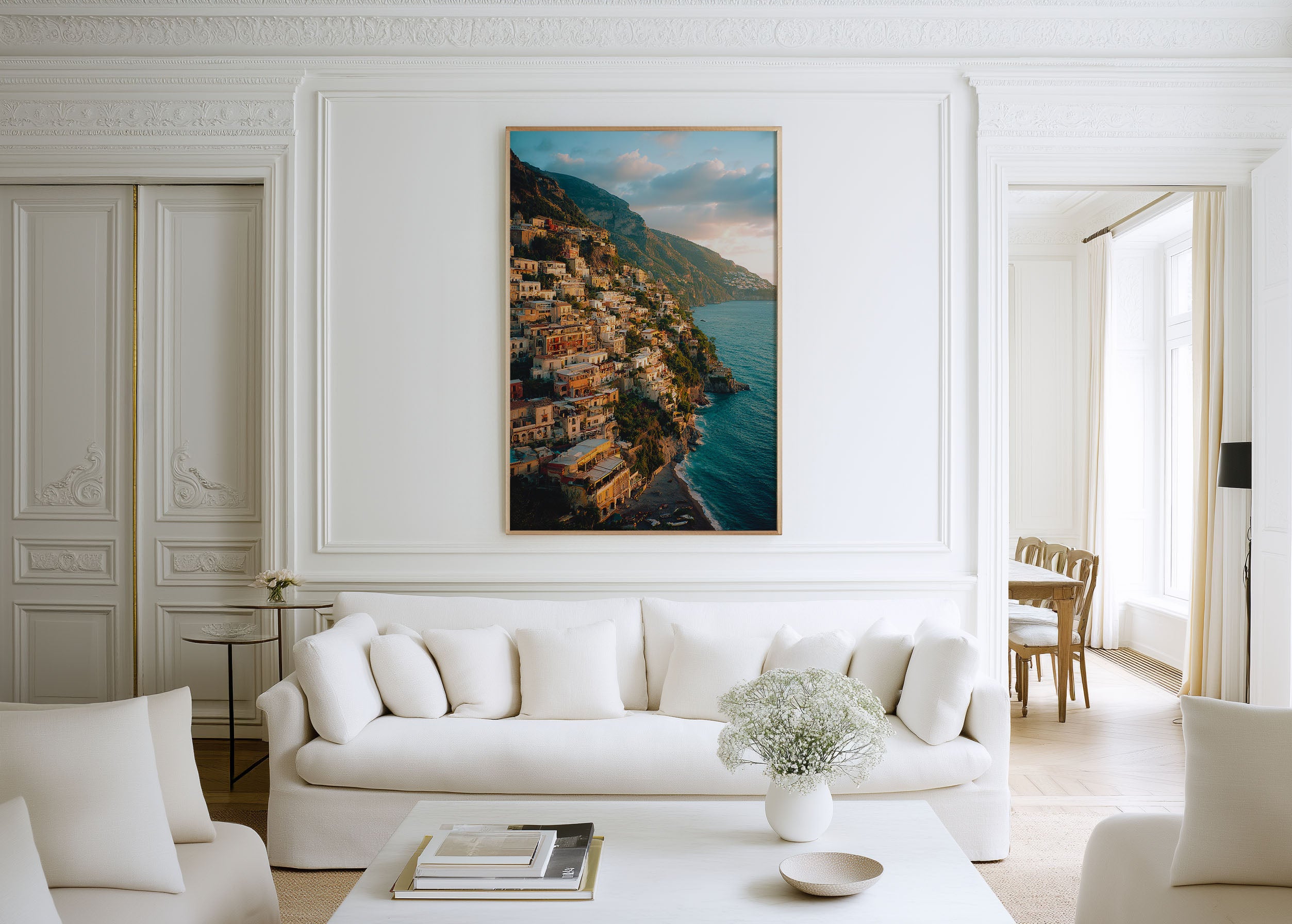 Positano Cliffside Sunset Wall Art Print | Amalfi Coast Italy Canvas