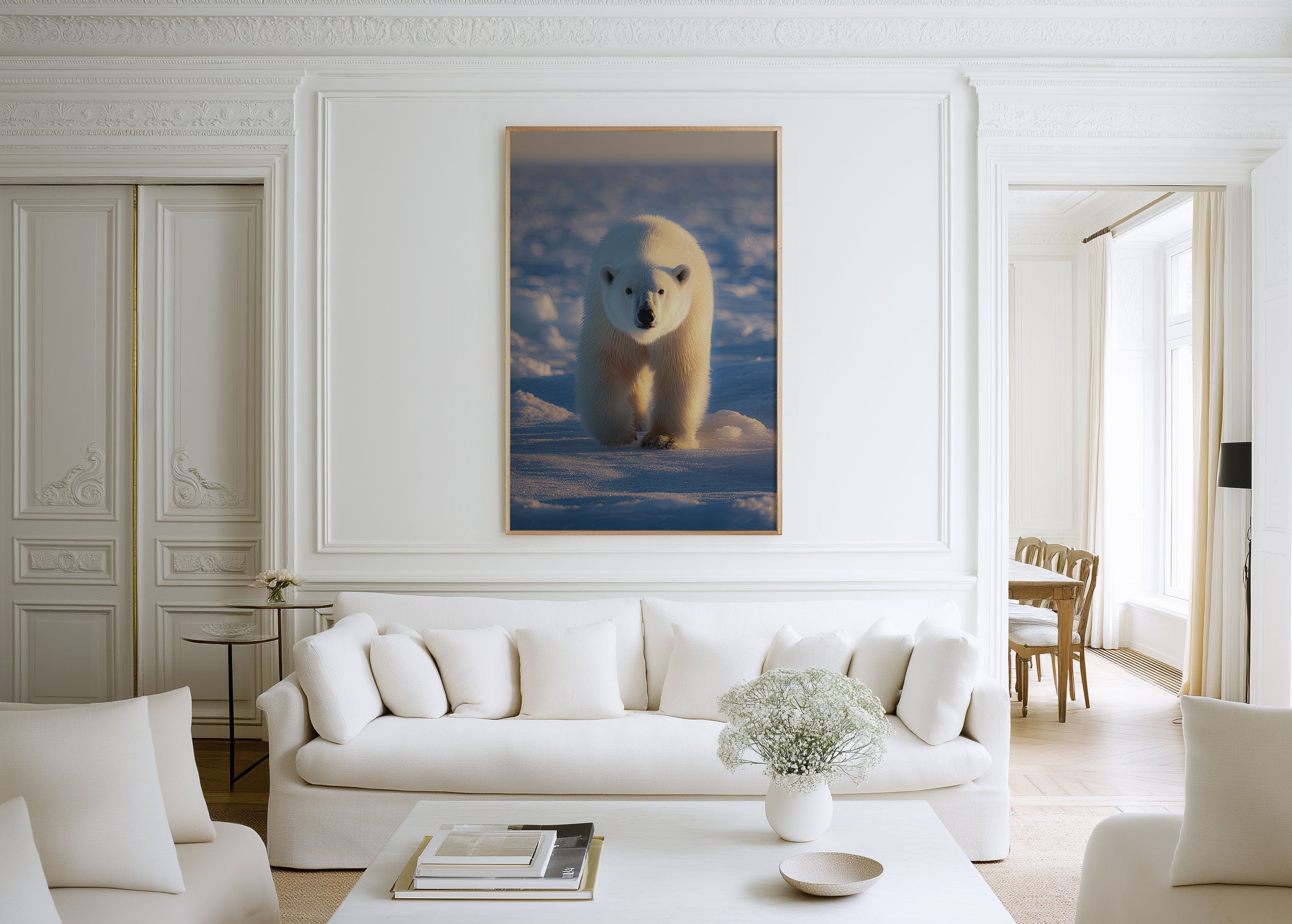 Polar Bear Wall Art Print – Arctic Wildlife Canvas & Framed Snow Landscape Animal Decor