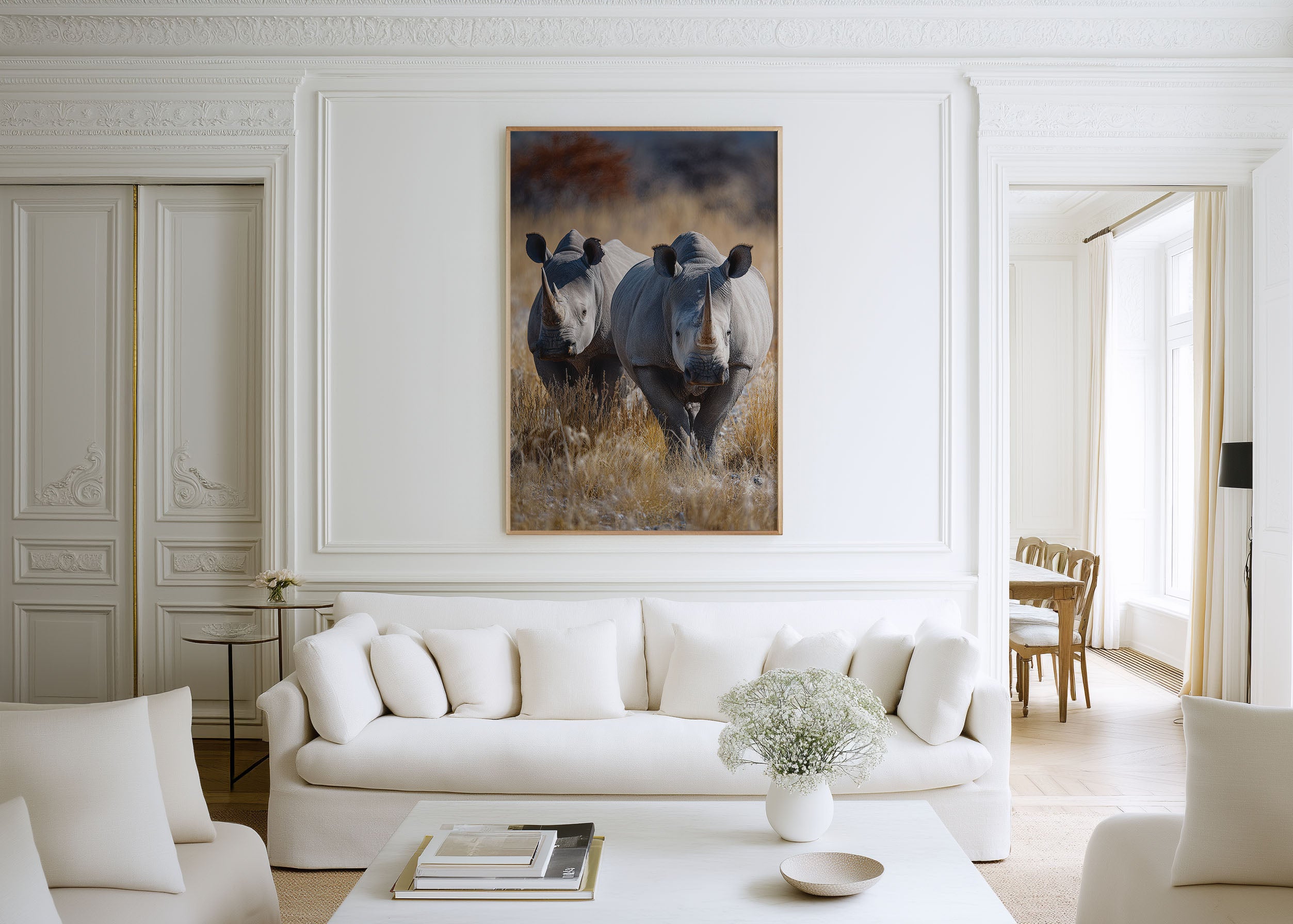 Powerful Rhino Pair Wall Art – African Wildlife Canvas Print, Bold Safari Decor