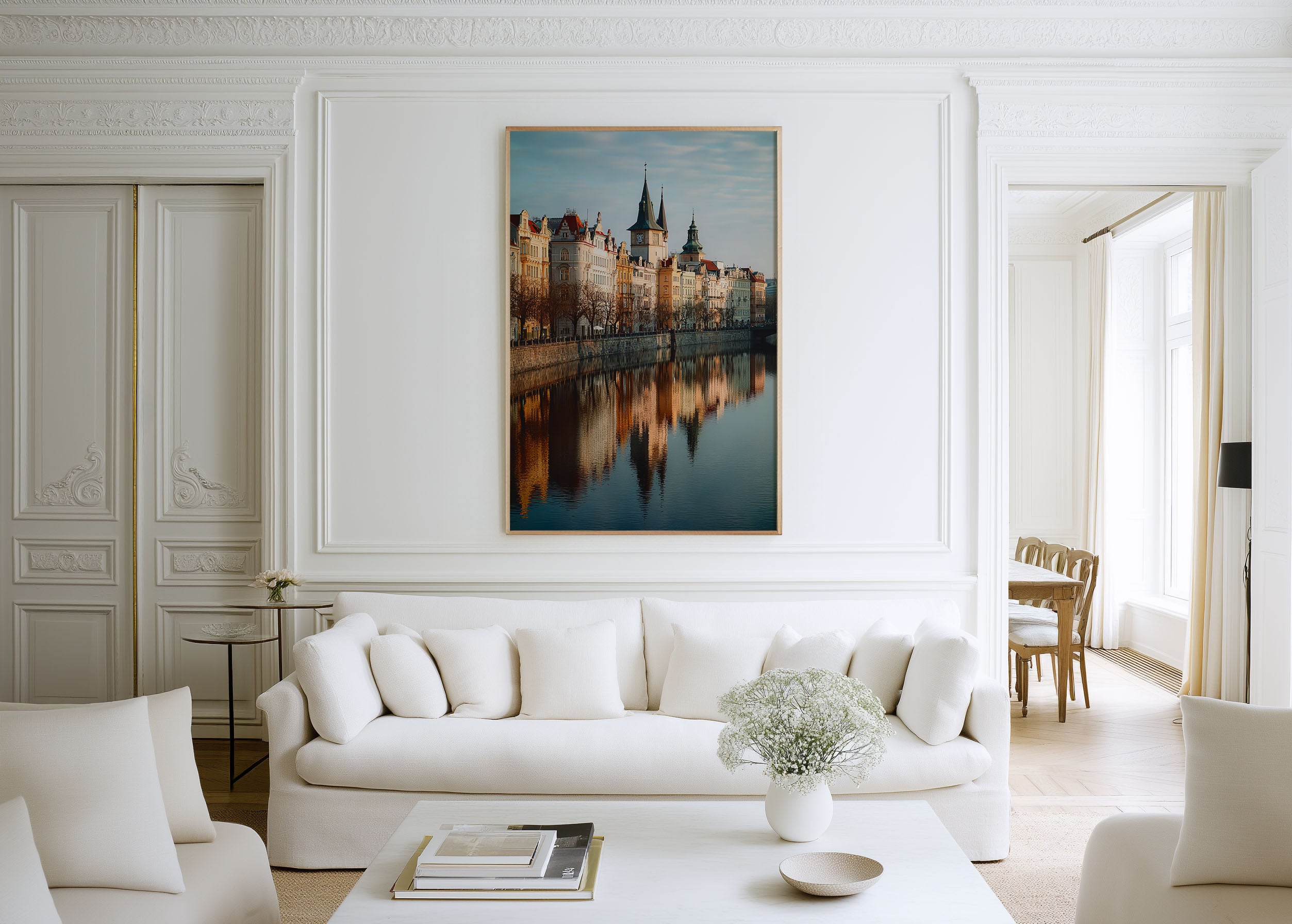 Prague Waterfront Wall Art Print | Vltava River Old Town Baroque Reflection Photography | Czech Republic Travel Poster | European Home Decor