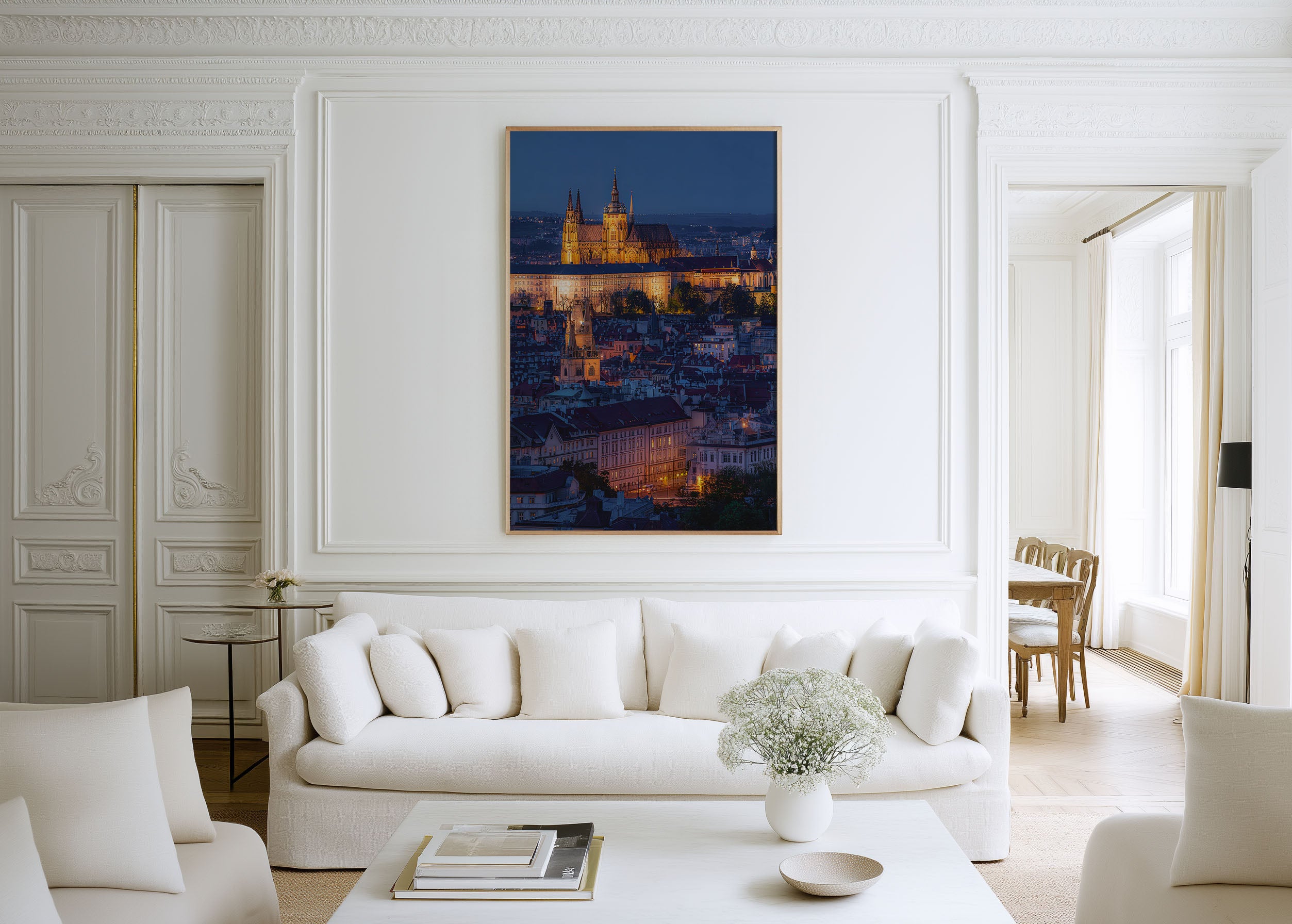 Prague Castle Blue Hour Wall Art | St. Vitus Cathedral Old Town Rooftops Czech Republic Print | Travel Photography Poster