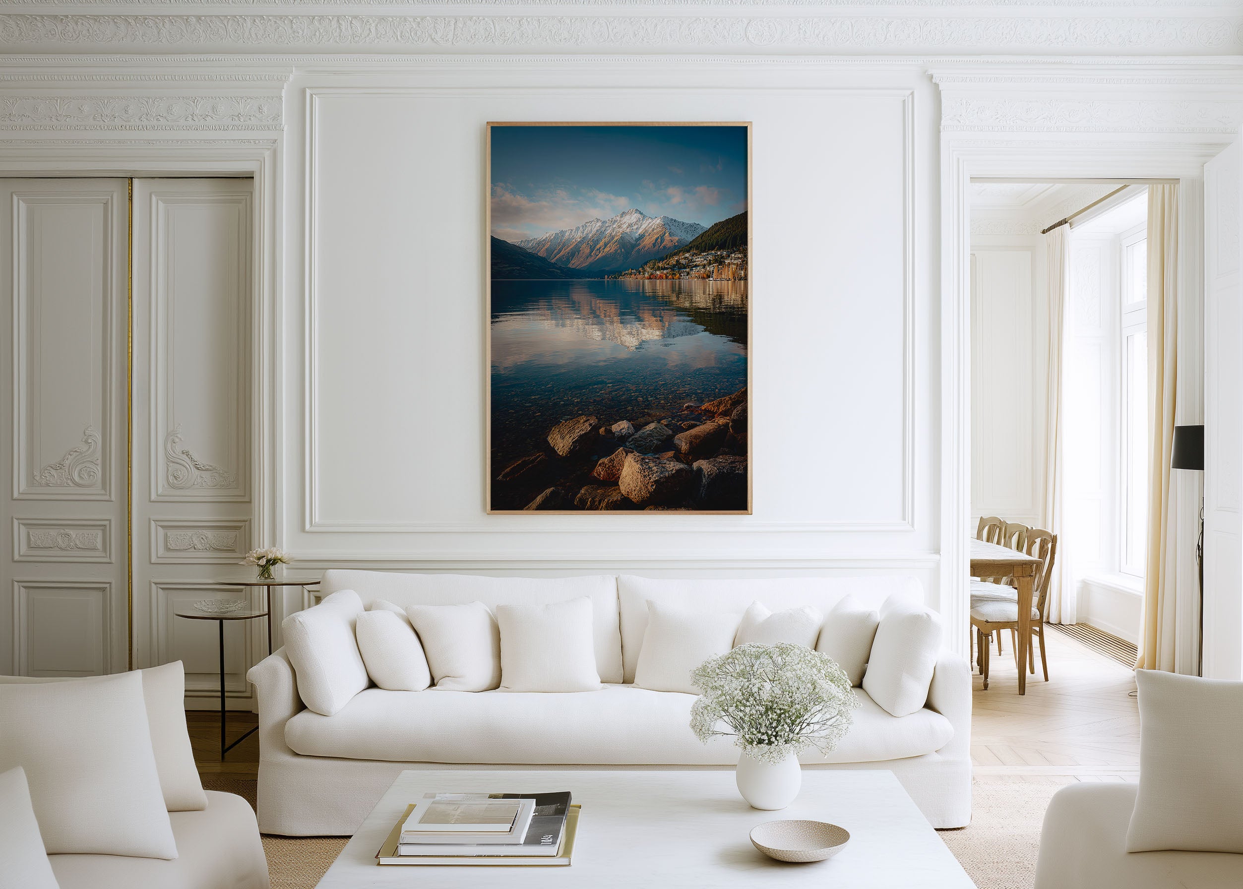 Queenstown Lake Wakatipu Snow Mountain Autumn Reflection Wall Art Print | New Zealand Town Photography | Alpine Home Decor