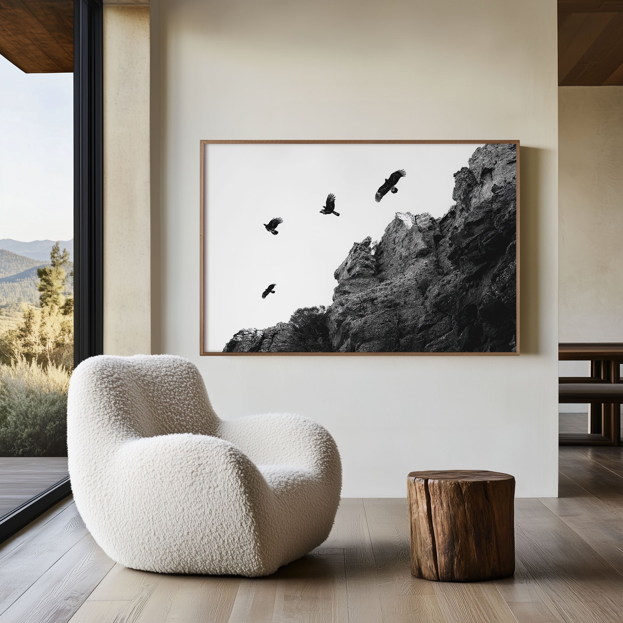 Ravens Over Cliffs Black & White Wall Art