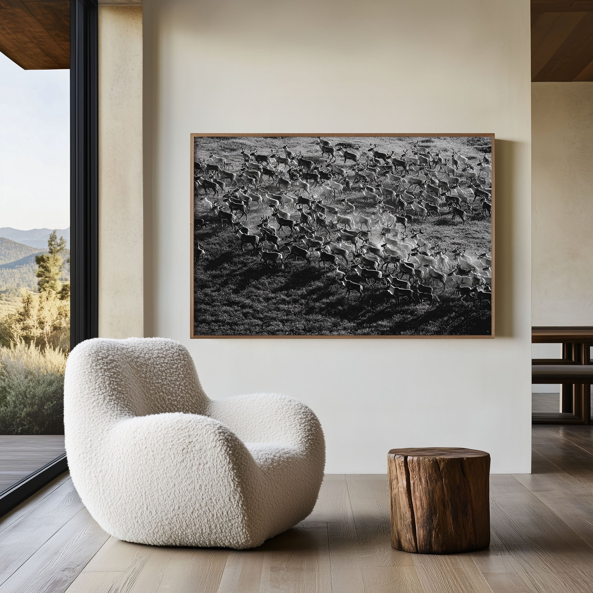 Reindeer Herd Black & White Wildlife Wall Art