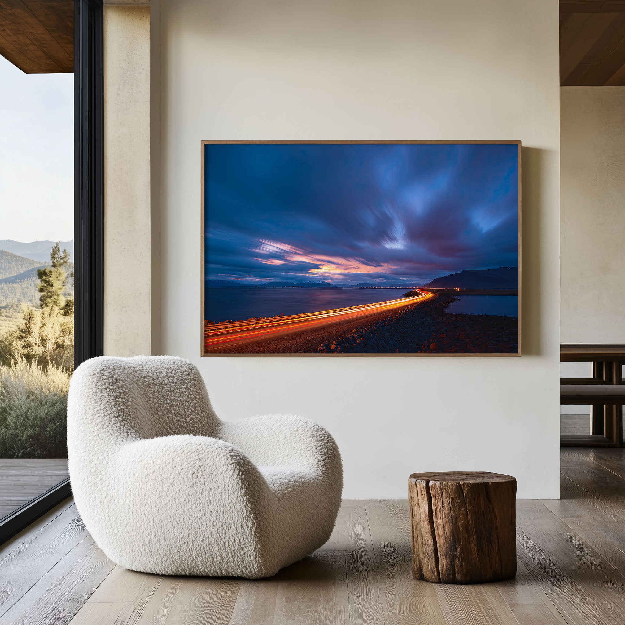 Iceland Coastal Road Wall Art Print, Reykjavik Long Exposure Landscape