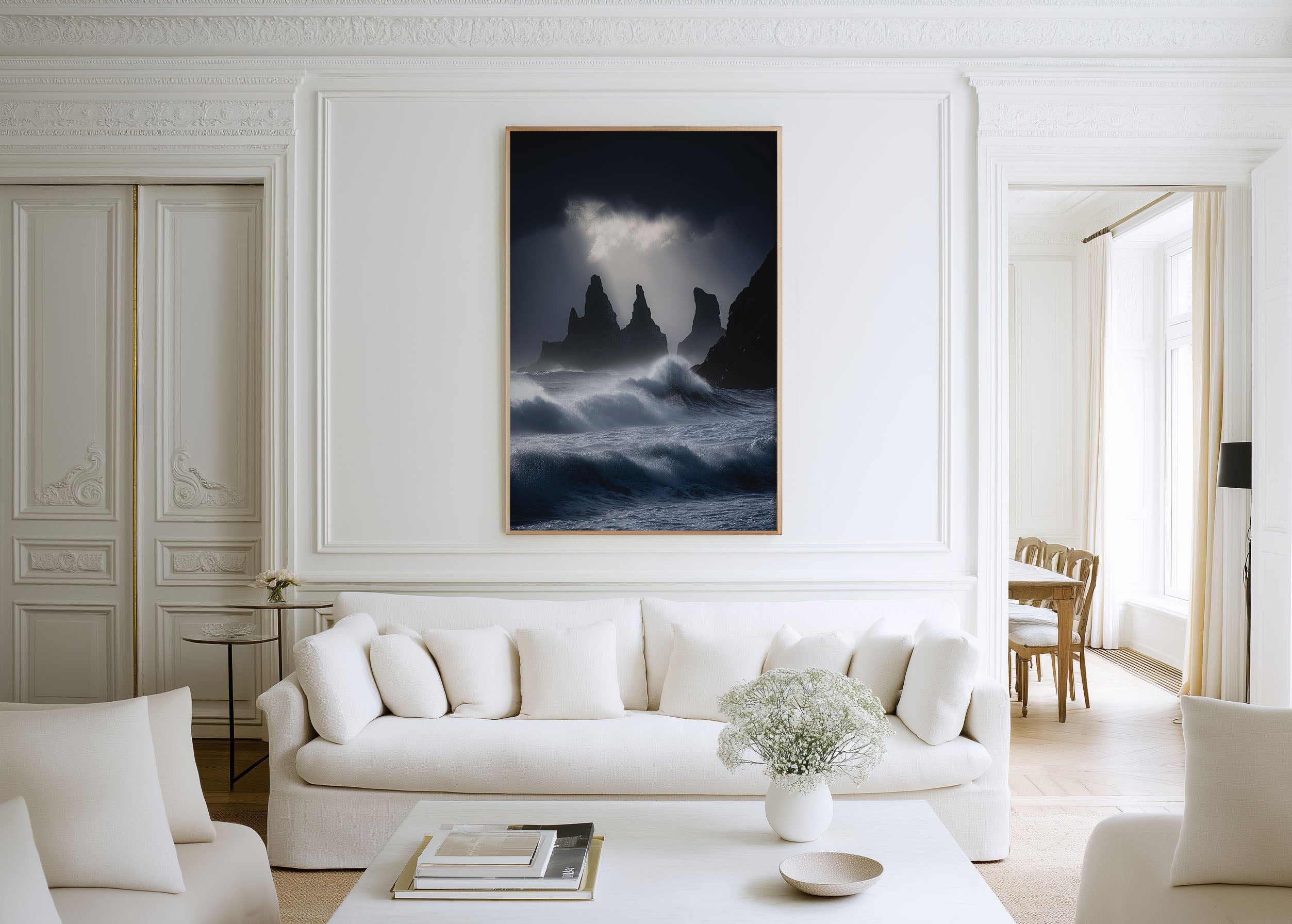 Reynisdrangar Sea Stacks Wall Art Print | Vík Iceland Storm Photography | Black Beach Basalt Rock Dramatic Seascape Poster