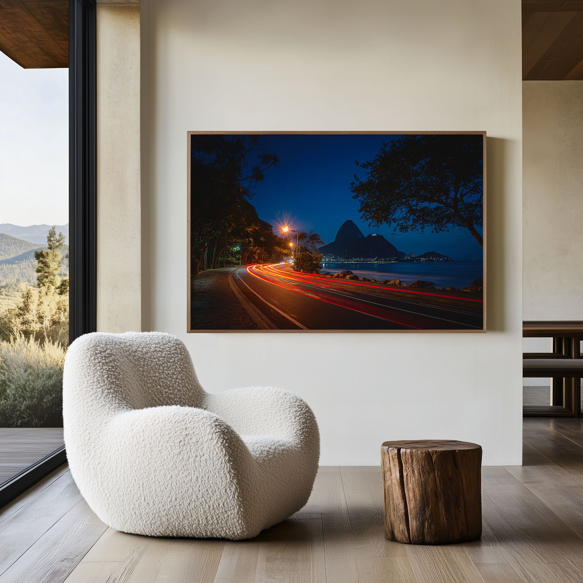 Rio de Janeiro Coastal Road Wall Art Print, Sugarloaf Mountain Night