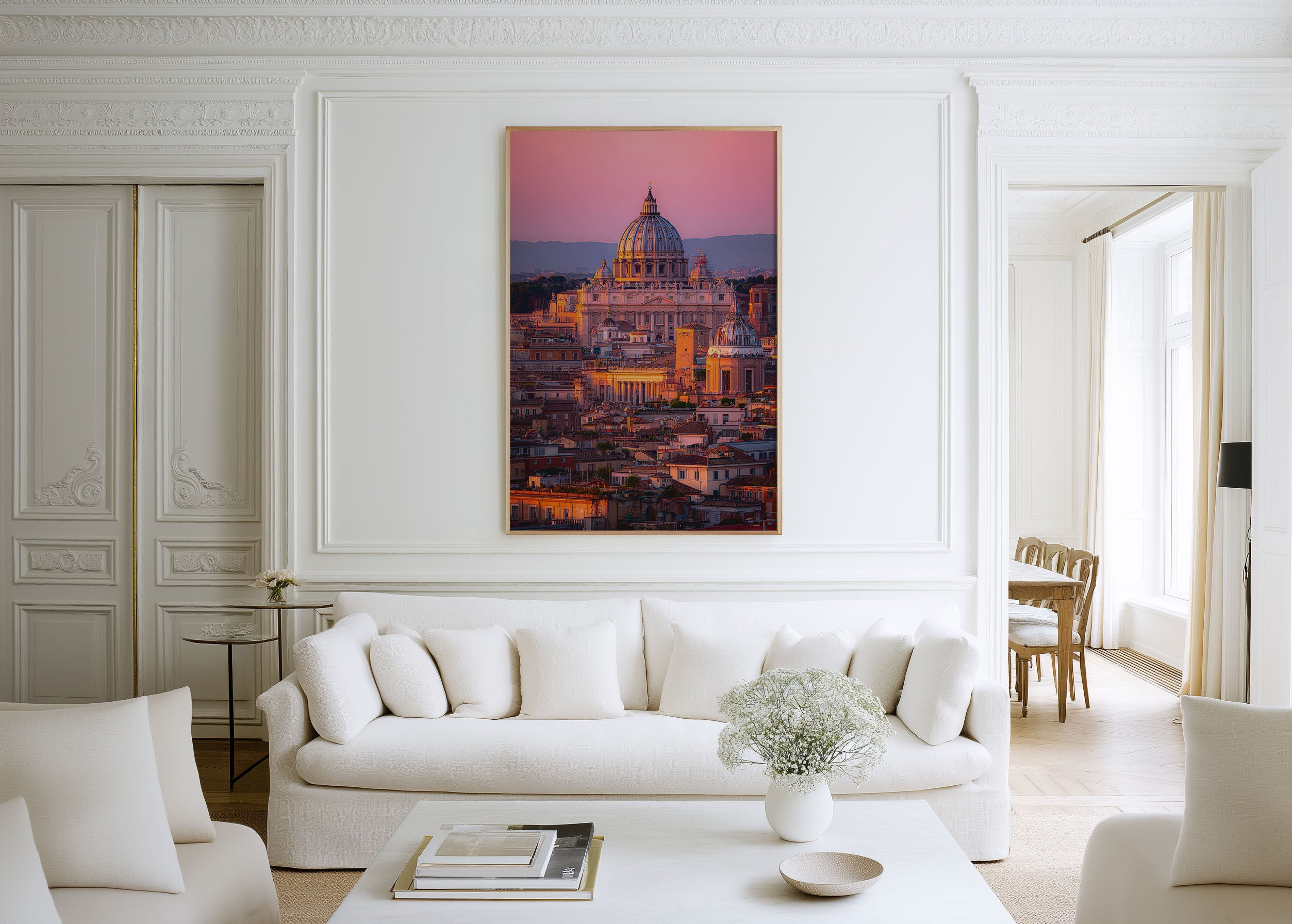 Rome St. Peter's Basilica Pink Sunset Wall Art | Vatican City Rome Rooftops Print | Travel Photography Poster