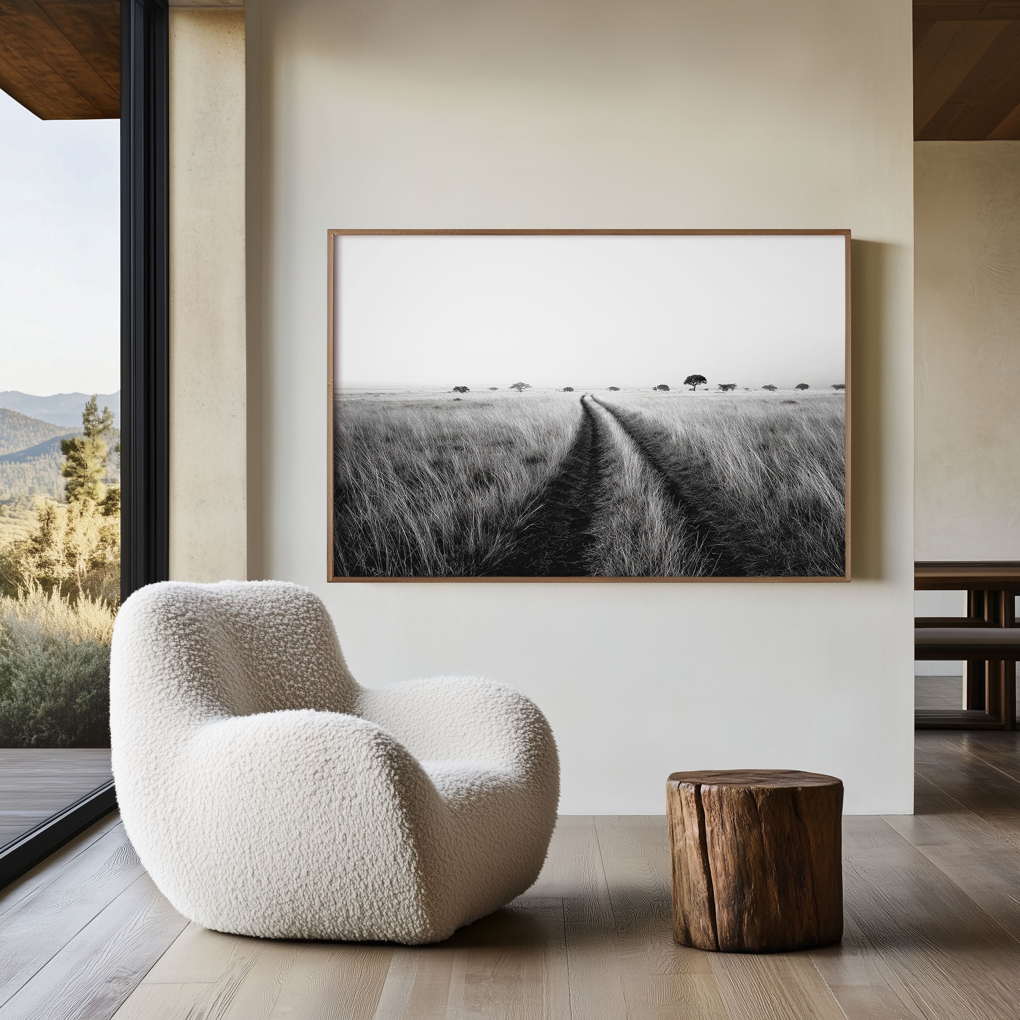 Safari Track Through African Savannah Tall Grass | Black & White Landscape Fine Art Print