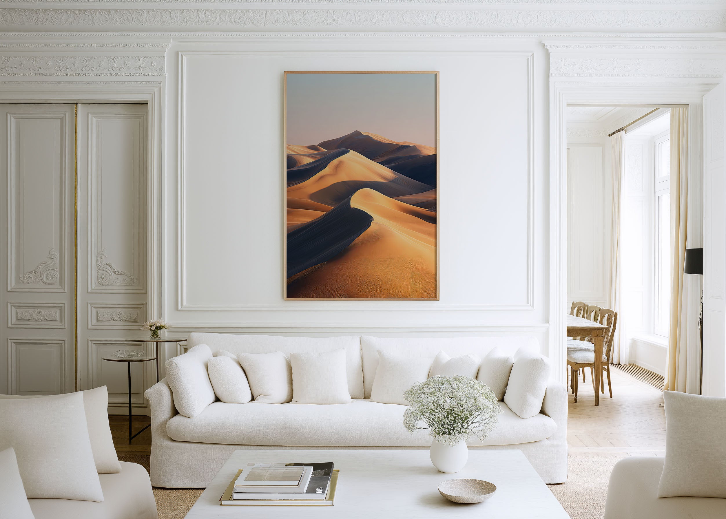 Sahara Desert Sand Dunes Print | Desert Landscape Wall Art | Golden Sand Dunes Shadow Light Photography Poster