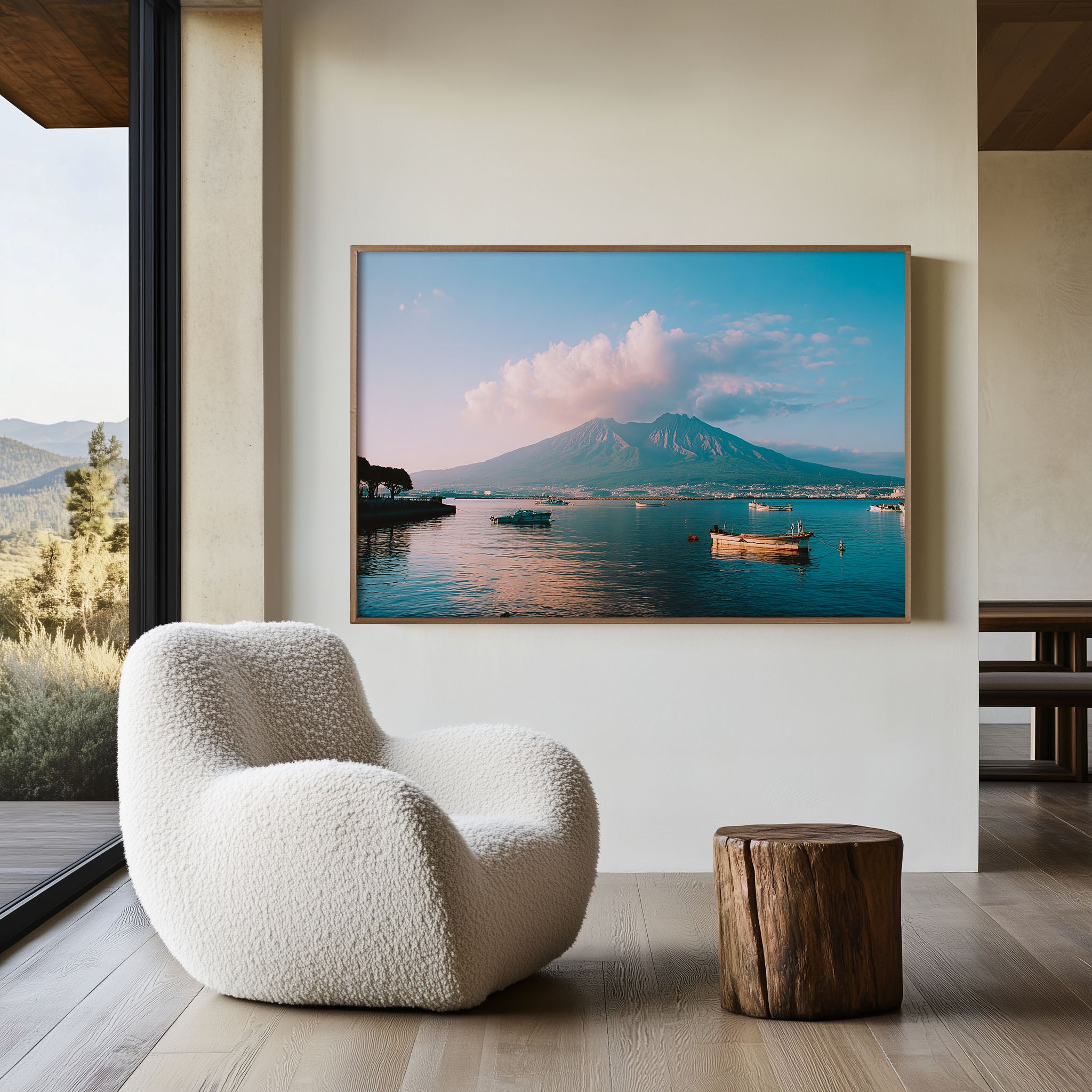 Sakurajima Volcano Kagoshima Japan Wall Art Print, Coastal Mountain Landscape