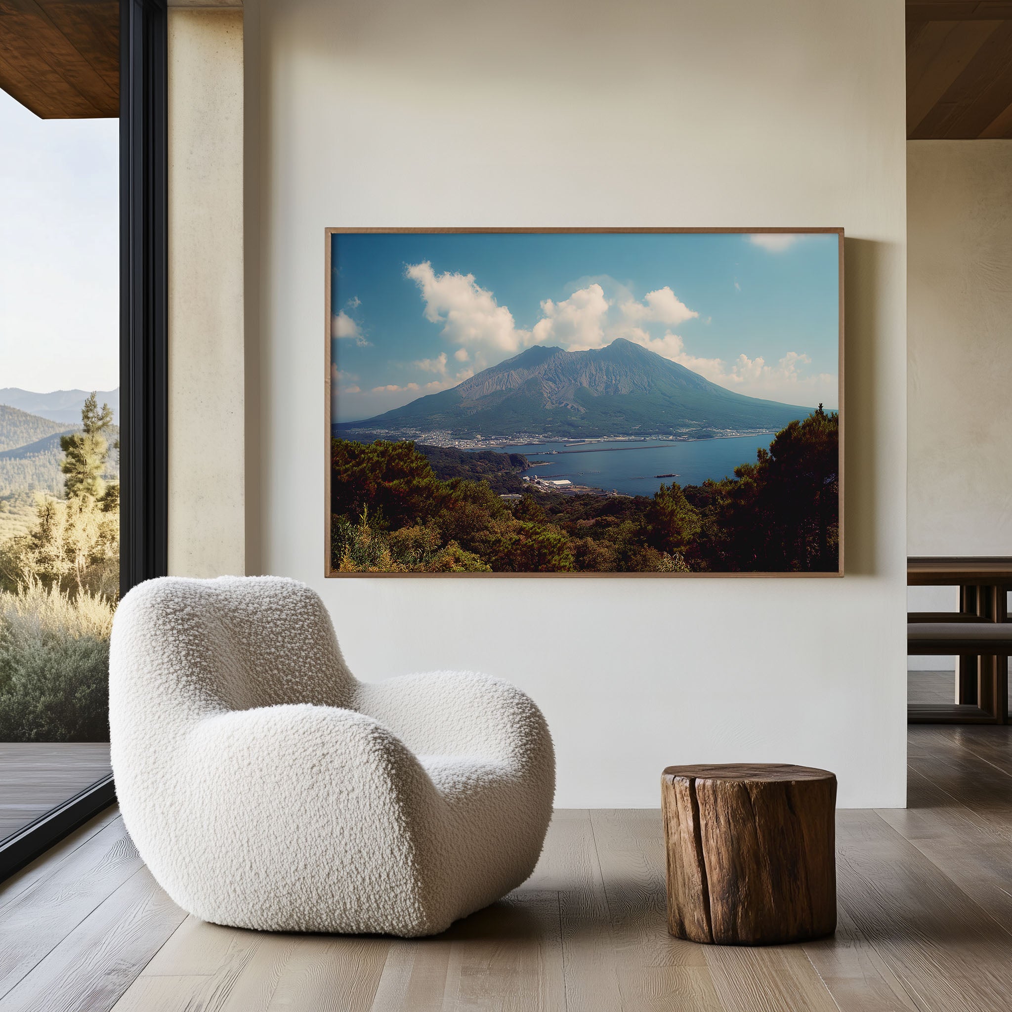 Sakurajima Volcano Kagoshima Japan Wall Art Print, Coastal Mountain Landscape