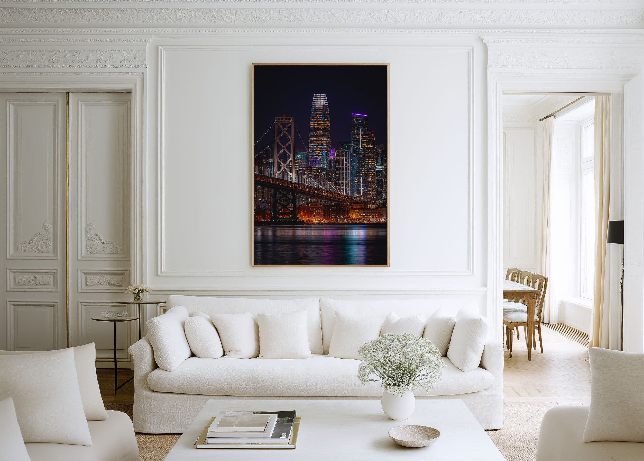 San Francisco Bay Bridge Night Wall Art | Salesforce Tower California Print | City Lights Photography Poster