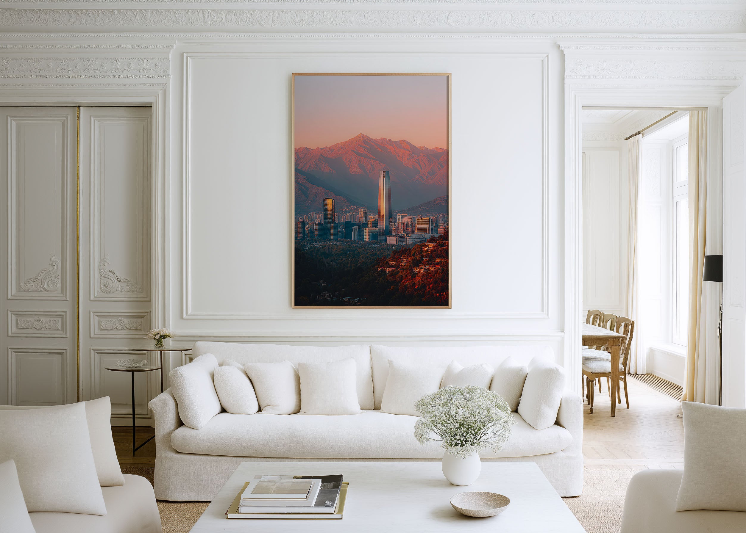 Santiago Skyline Sunset Wall Art | Andes Mountains Chile Print | Travel Photography Poster