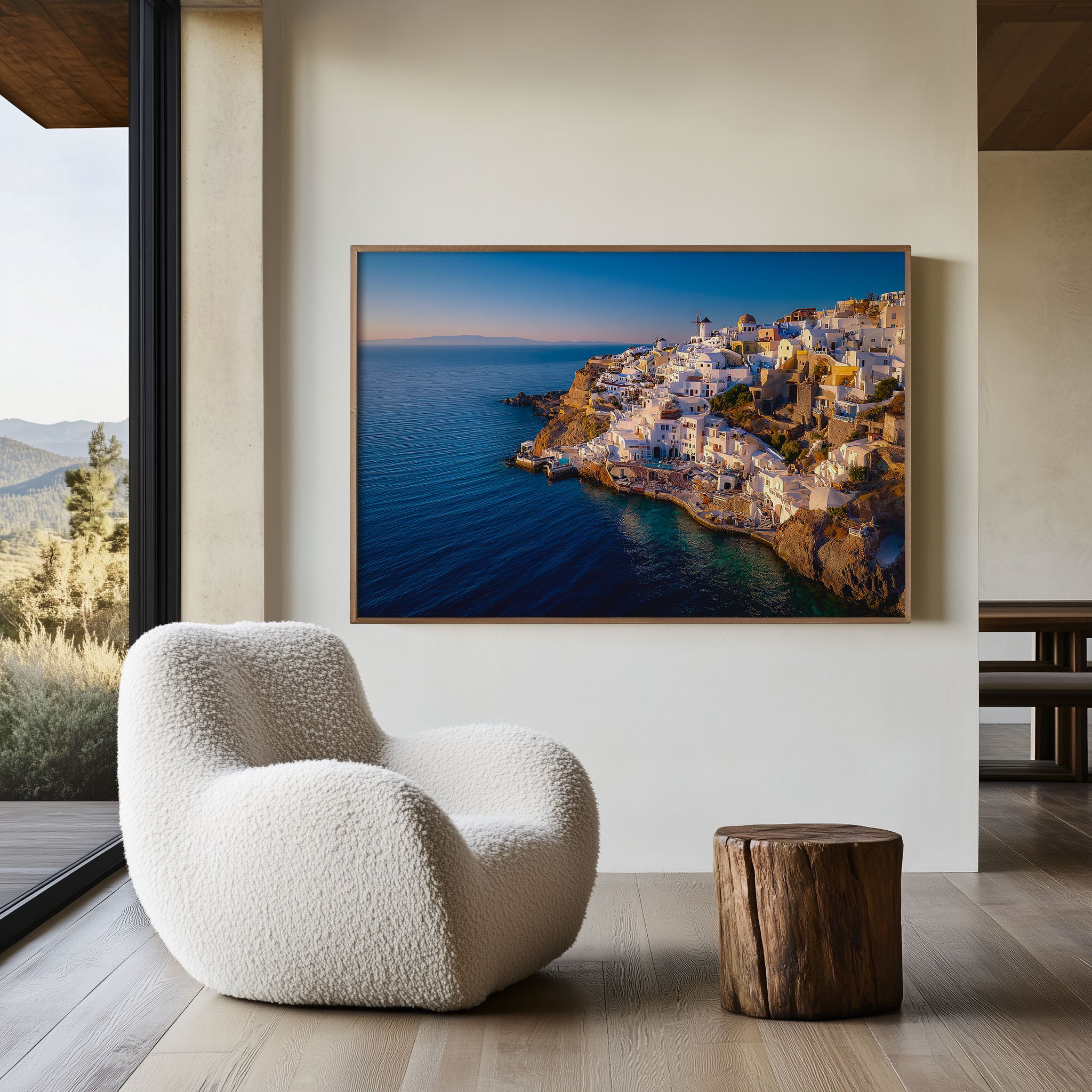 Santorini Oia Greece Wall Art – White Cliffside Village Coastal Print