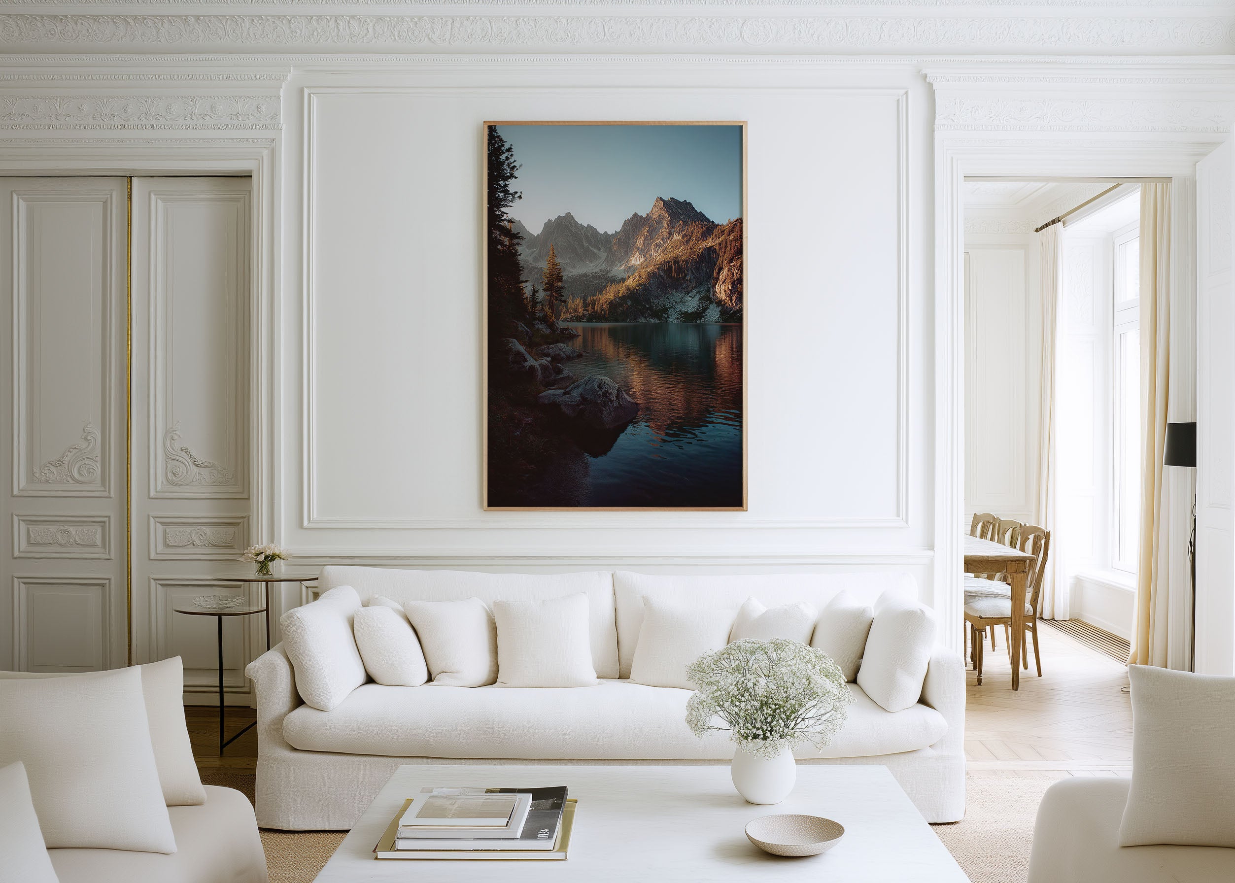 Sawtooth Mountains Lake Reflection Wall Art | Alpine Nature Canvas Print