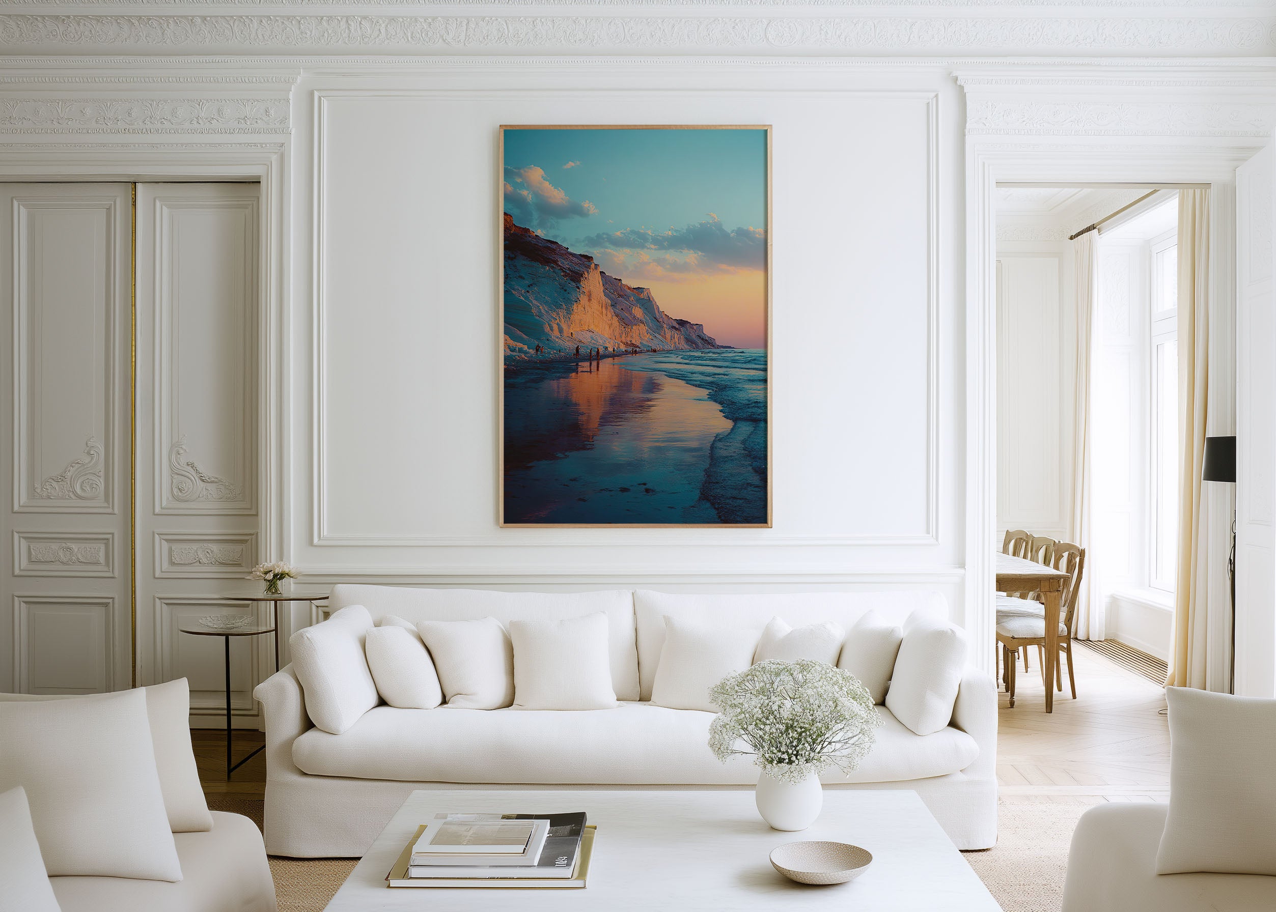 White Cliff Beach Sunset Wall Art | Coastal Reflection Landscape Print