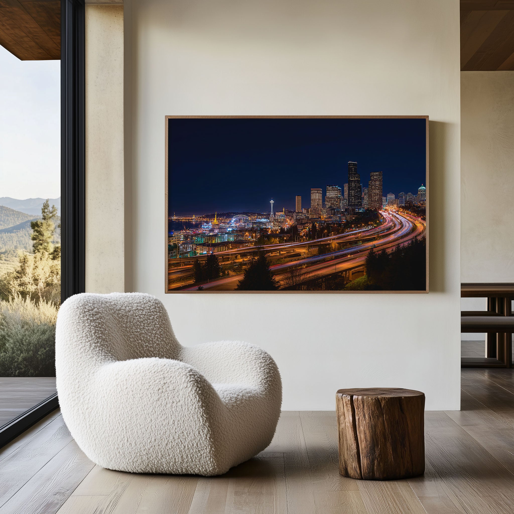 Seattle Night Skyline Wall Art Print, Space Needle City Lights